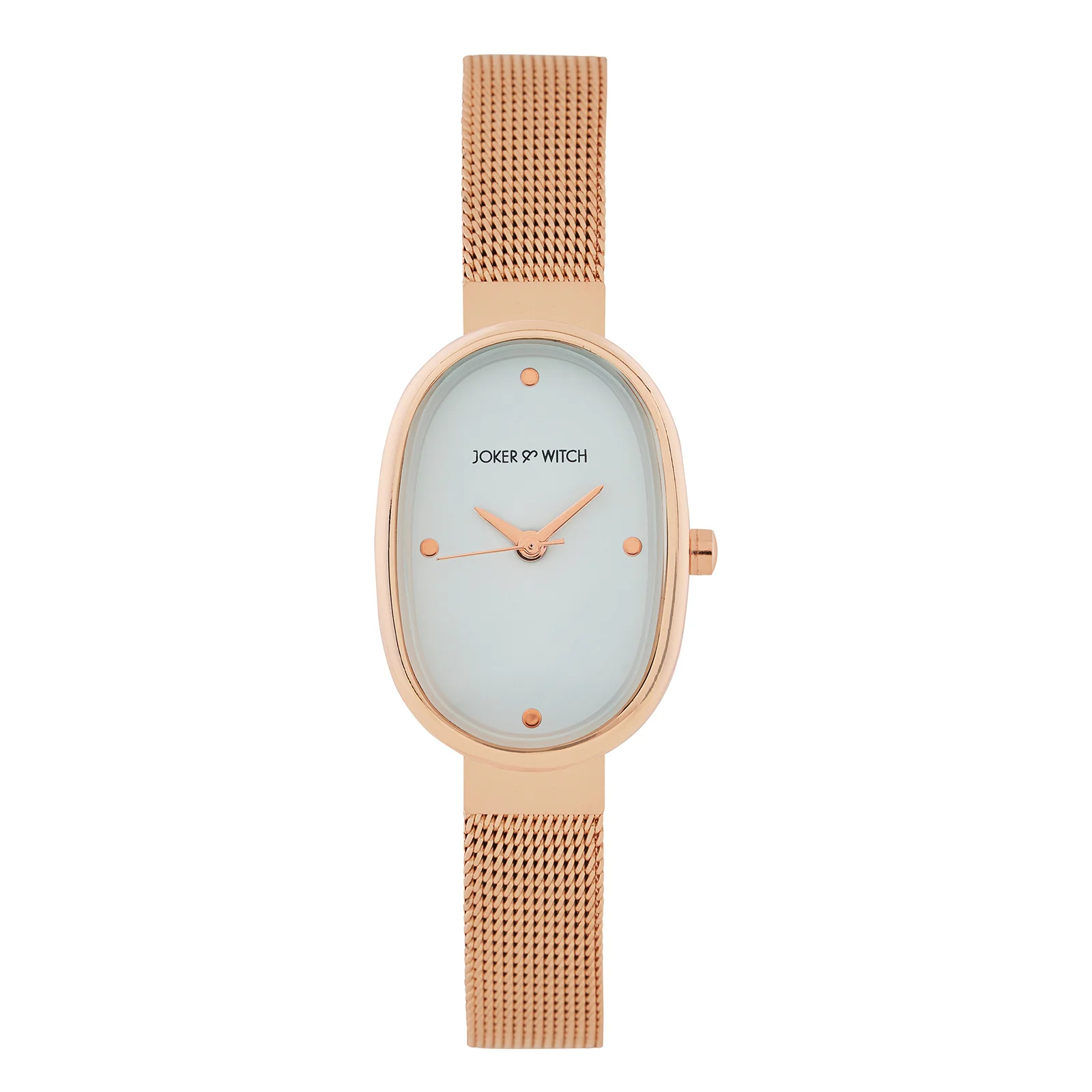 Enola White Small Oval Dial Rose Gold Mesh Strap Women's Watch - Image 3