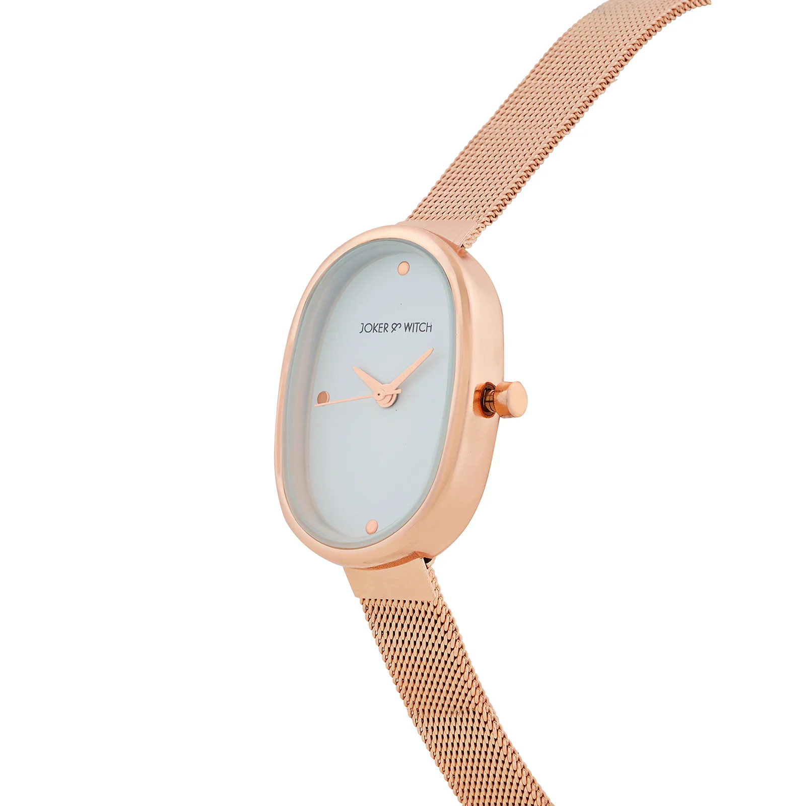 Enola White Small Oval Dial Rose Gold Mesh Strap Women's Watch - Image 4
