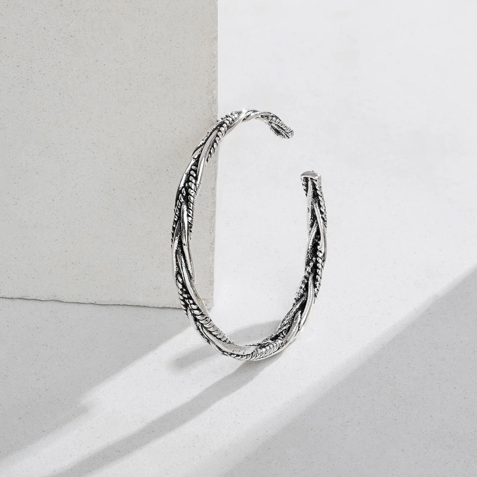 Adonis Antique Silver Twist Open Bracelet