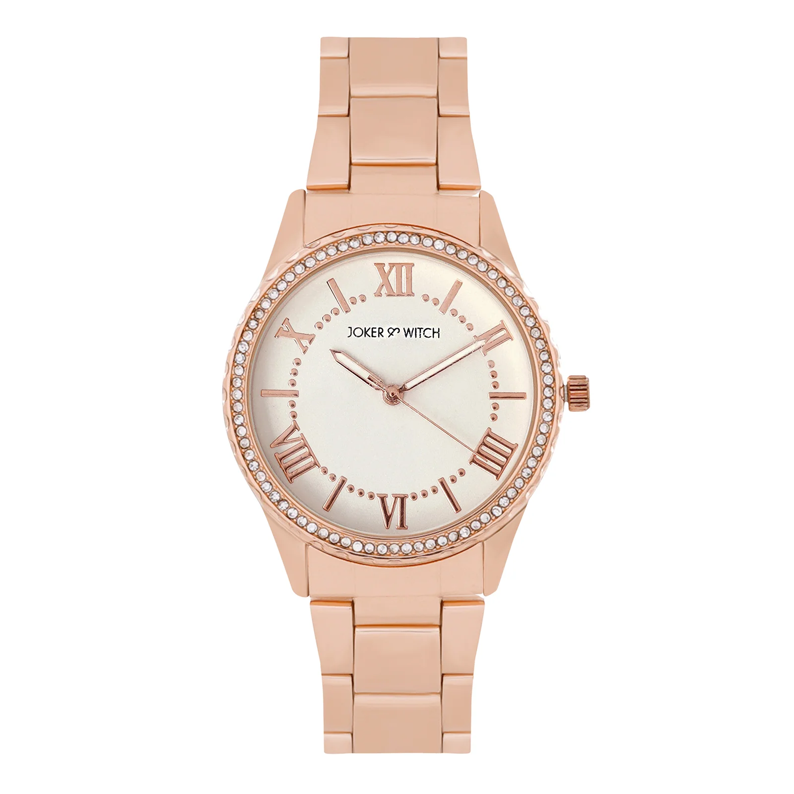 Adrenalina White Medium Rhinestone Dial Rose Gold Linked Chain Strap Women's Watch