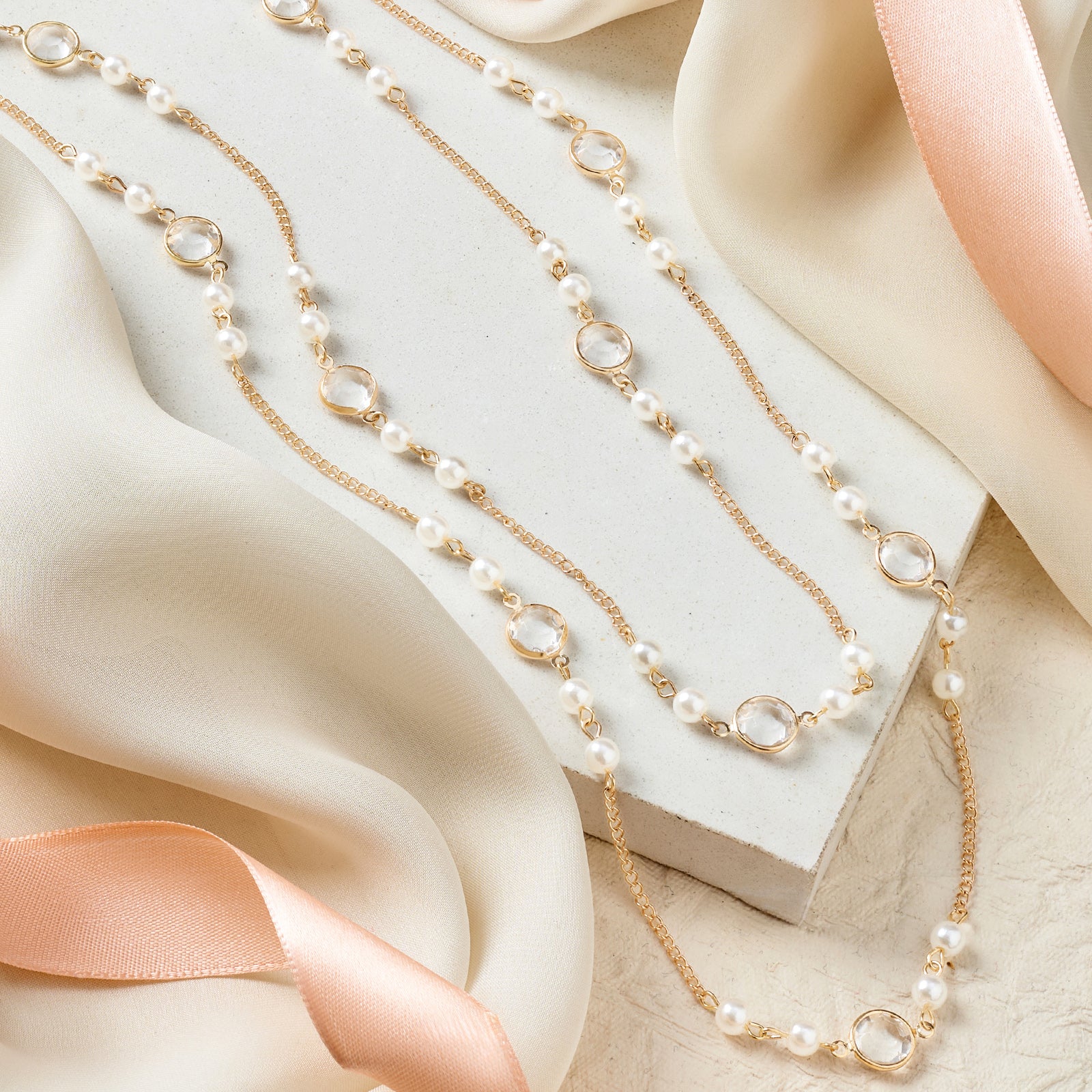 Akari Layered Molten Pearl Gold Necklace - Image 2