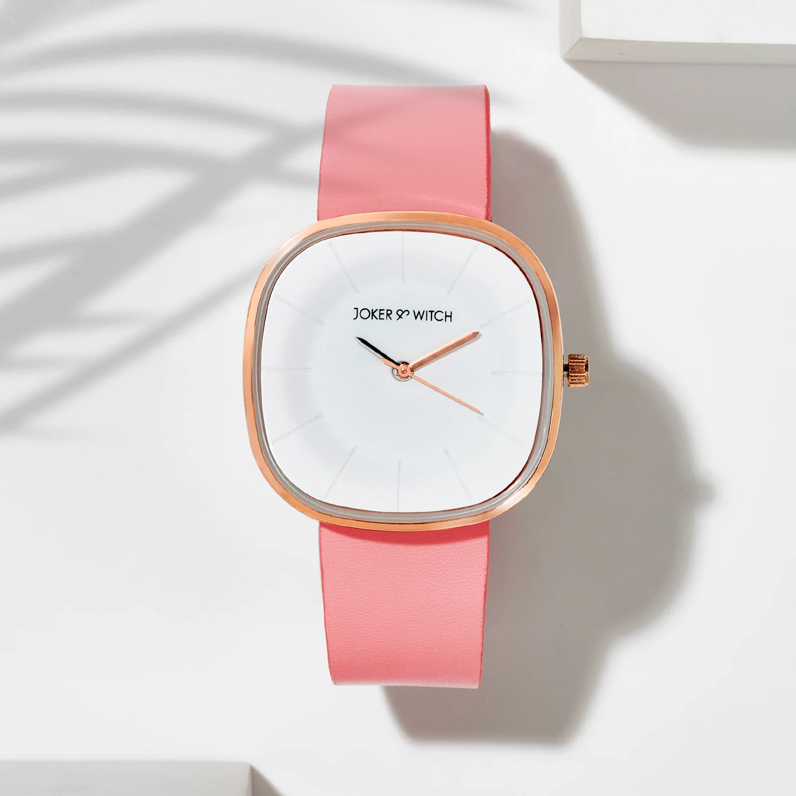 Albin White Large Square Dial Pink PU Strap Women's Watch