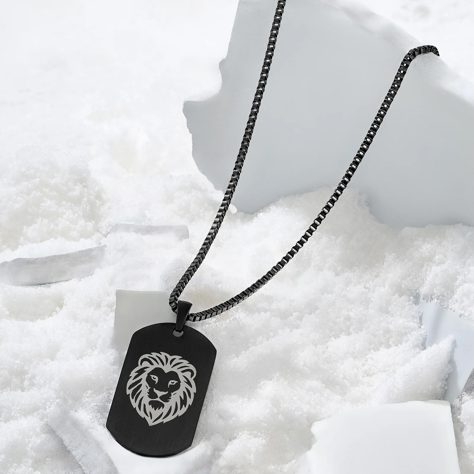 Alpha Lion Black Men's Curve Tag Mantra Necklace