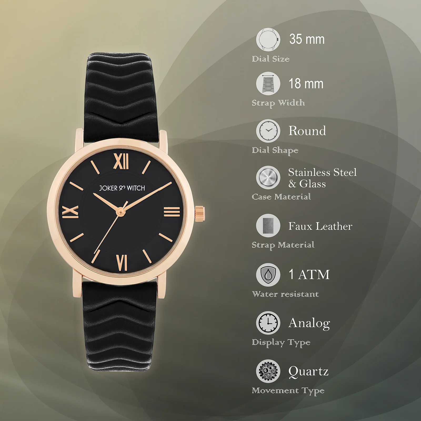 Altair Black Medium Dial PU Strap Women's Watch - Image 7