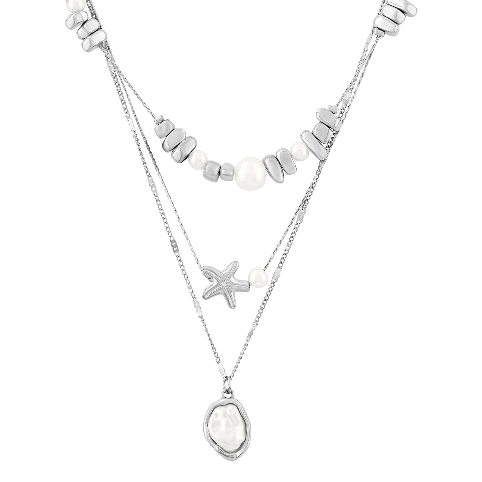 Amaris Silver Layered Seashells Necklace - Image 4