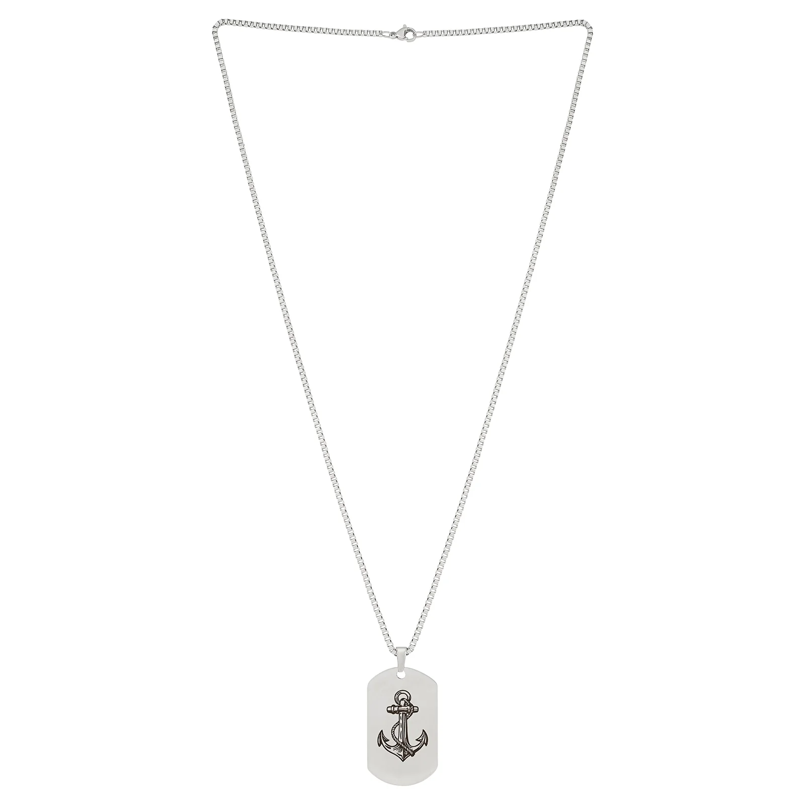 Anchor Silver Men's Curve Tag Mantra Necklace - Image 3