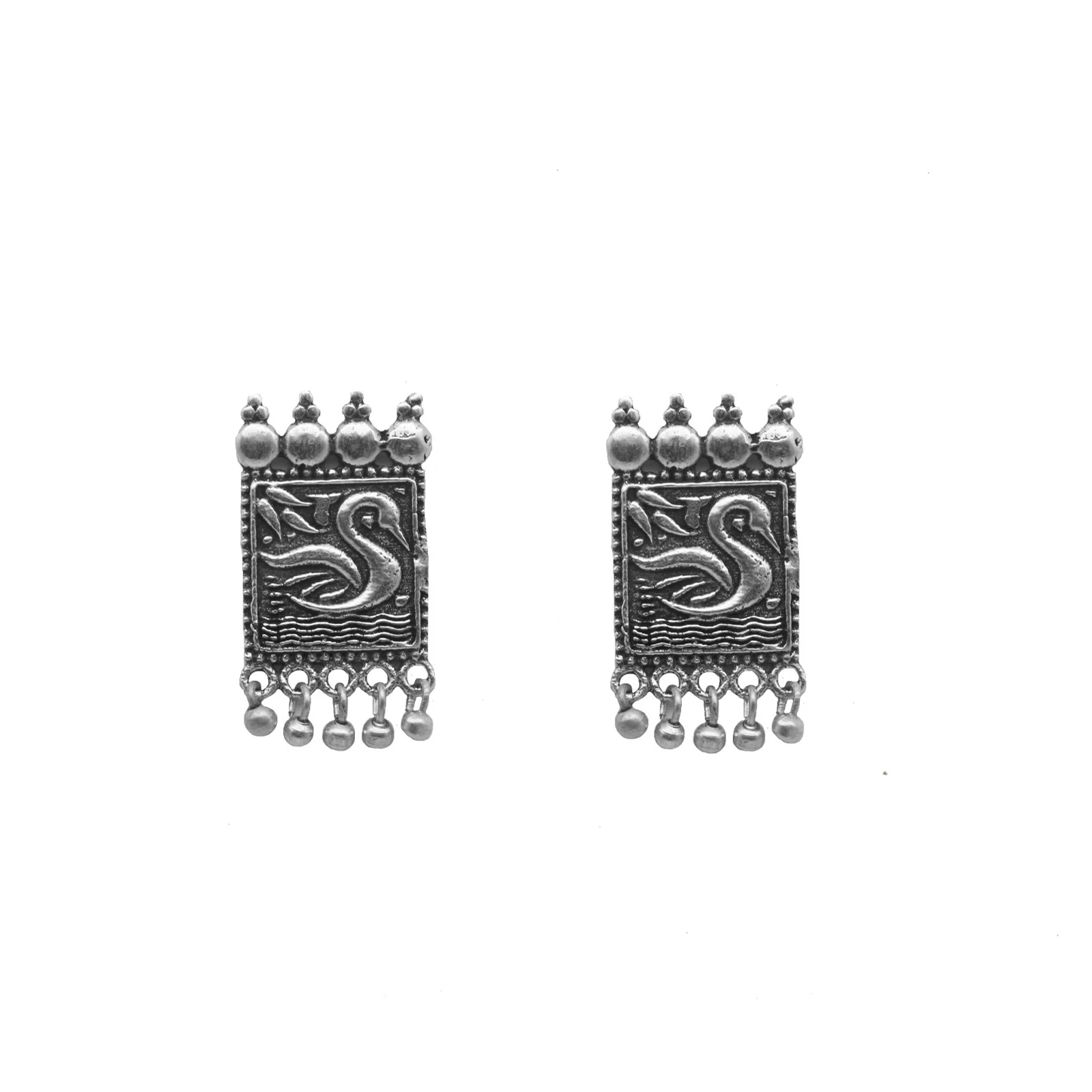 Antra Peacock Silver Oxidized Studs Earrings - Image 2
