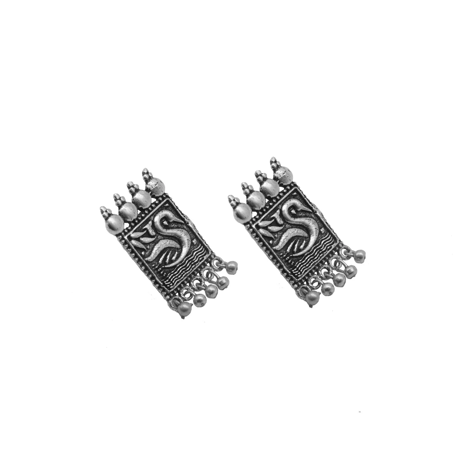 Antra Peacock Silver Oxidized Studs Earrings - Image 3
