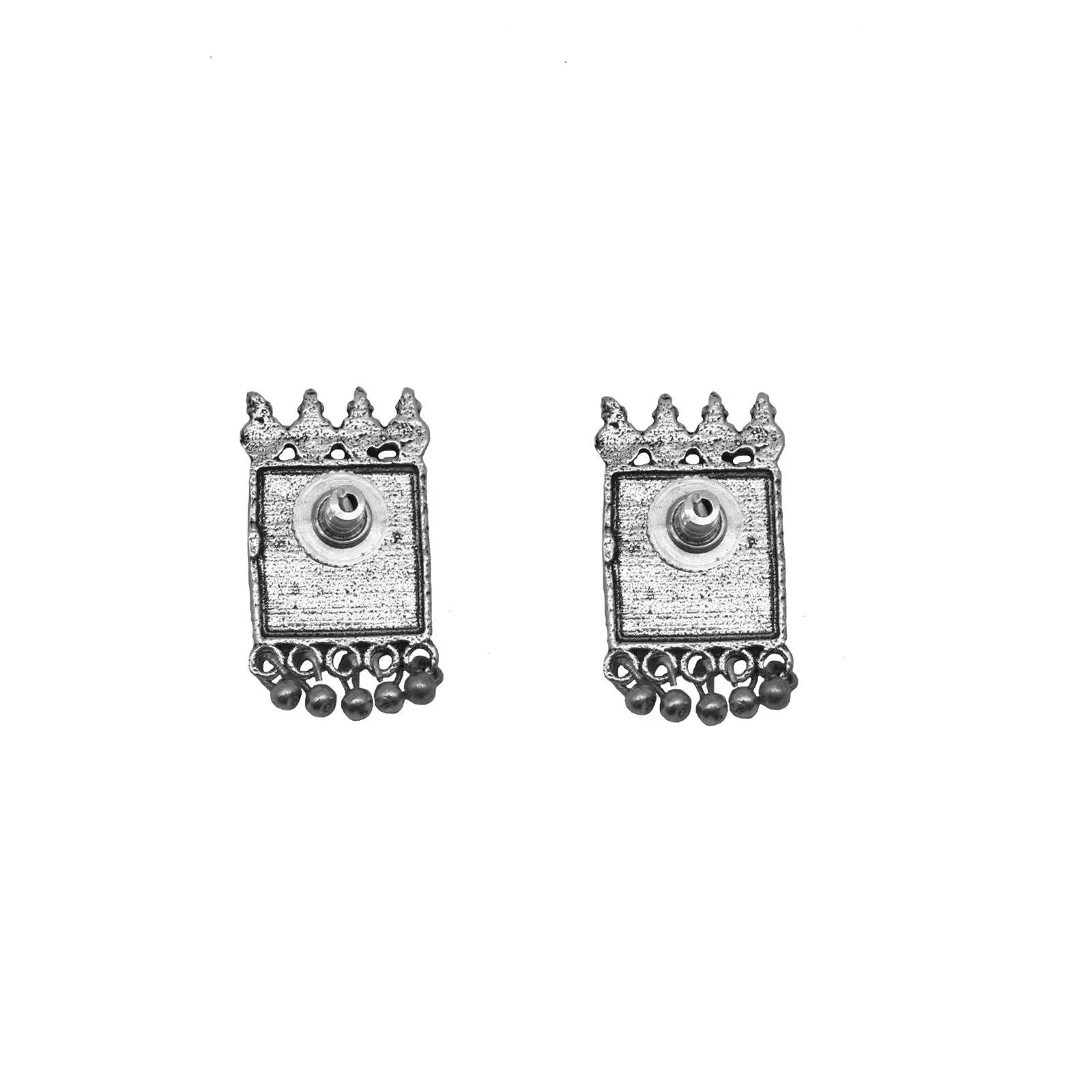 Antra Peacock Silver Oxidized Studs Earrings - Image 4
