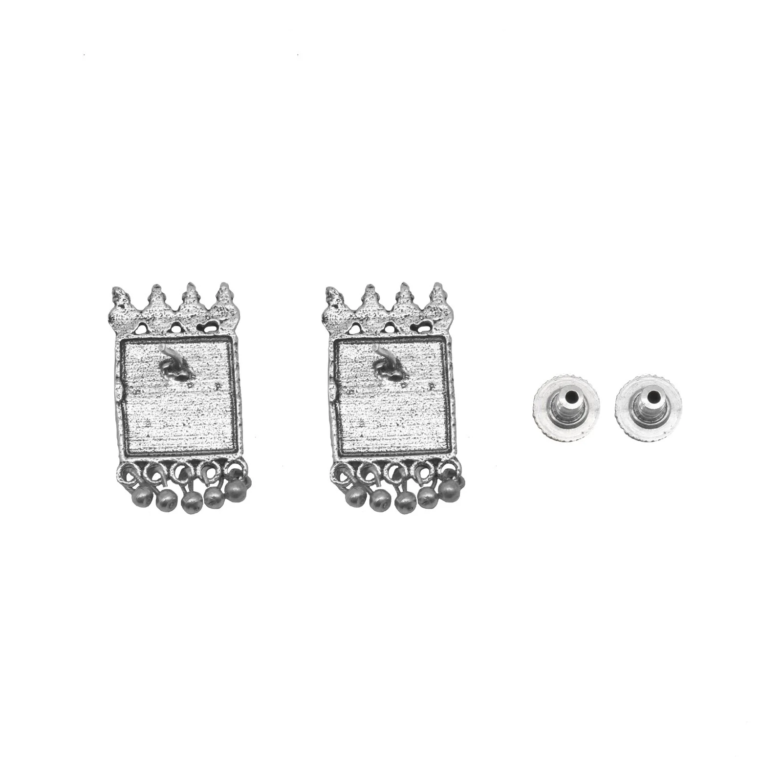 Antra Peacock Silver Oxidized Studs Earrings - Image 5