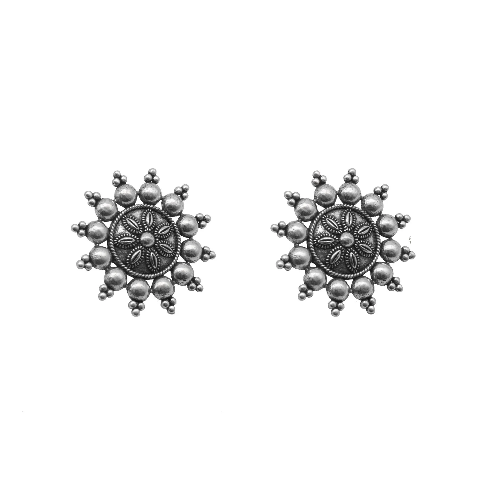 Anu Circle SIlver Oxidized Studs Earrings - Image 2