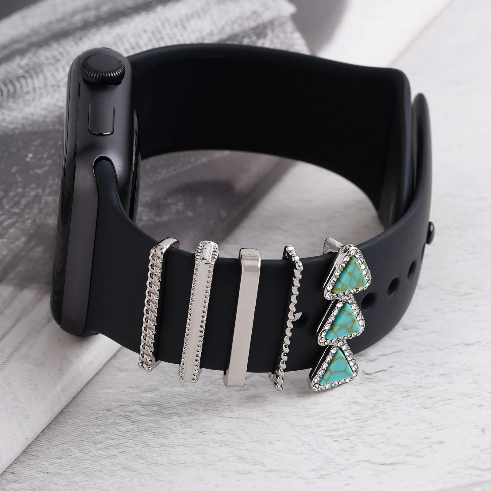 Aqua Azure Silver Ring Watch Charm