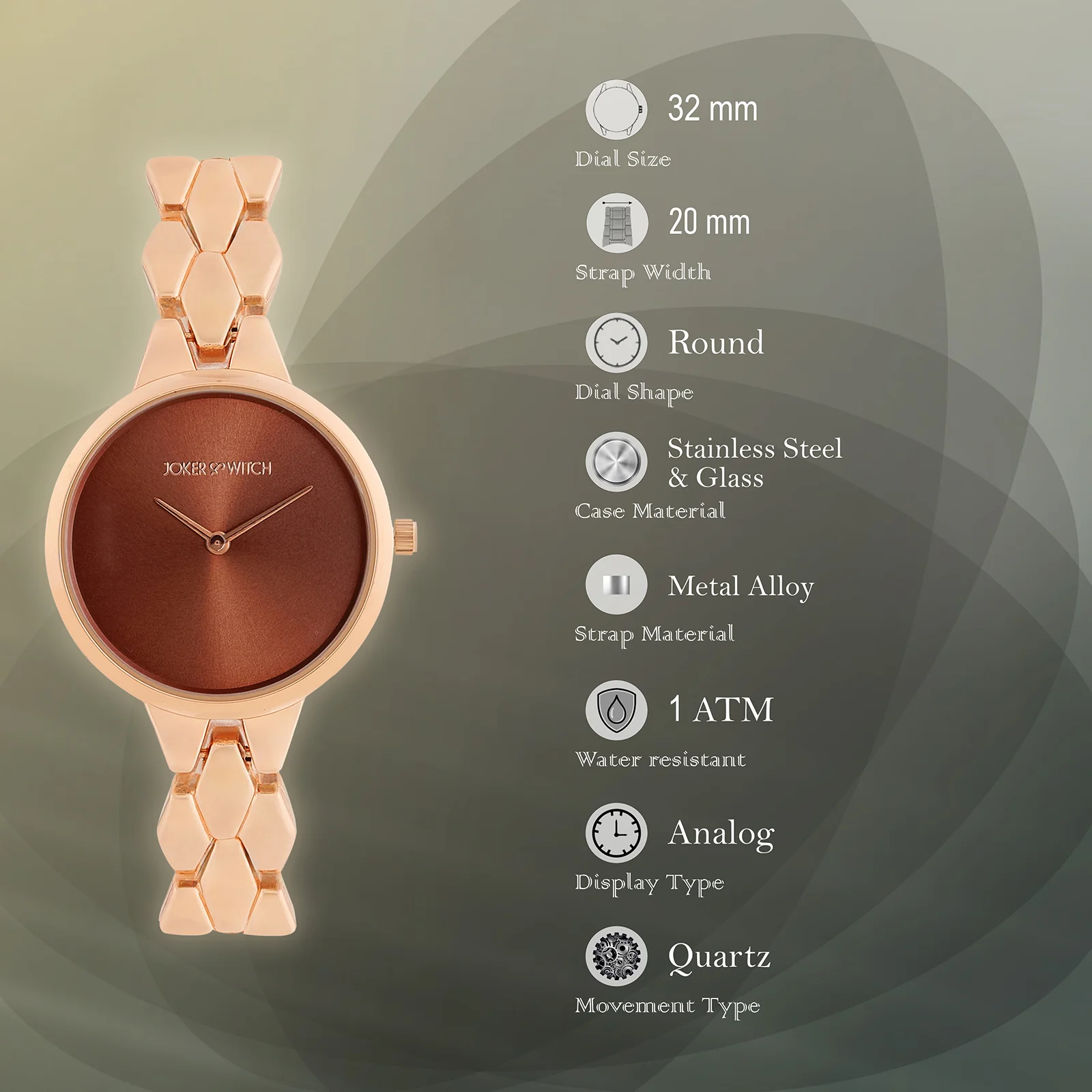 Athens Brown Sunray Medium Dial Rose Gold Bracelet Strap Women's Watch - Image 7