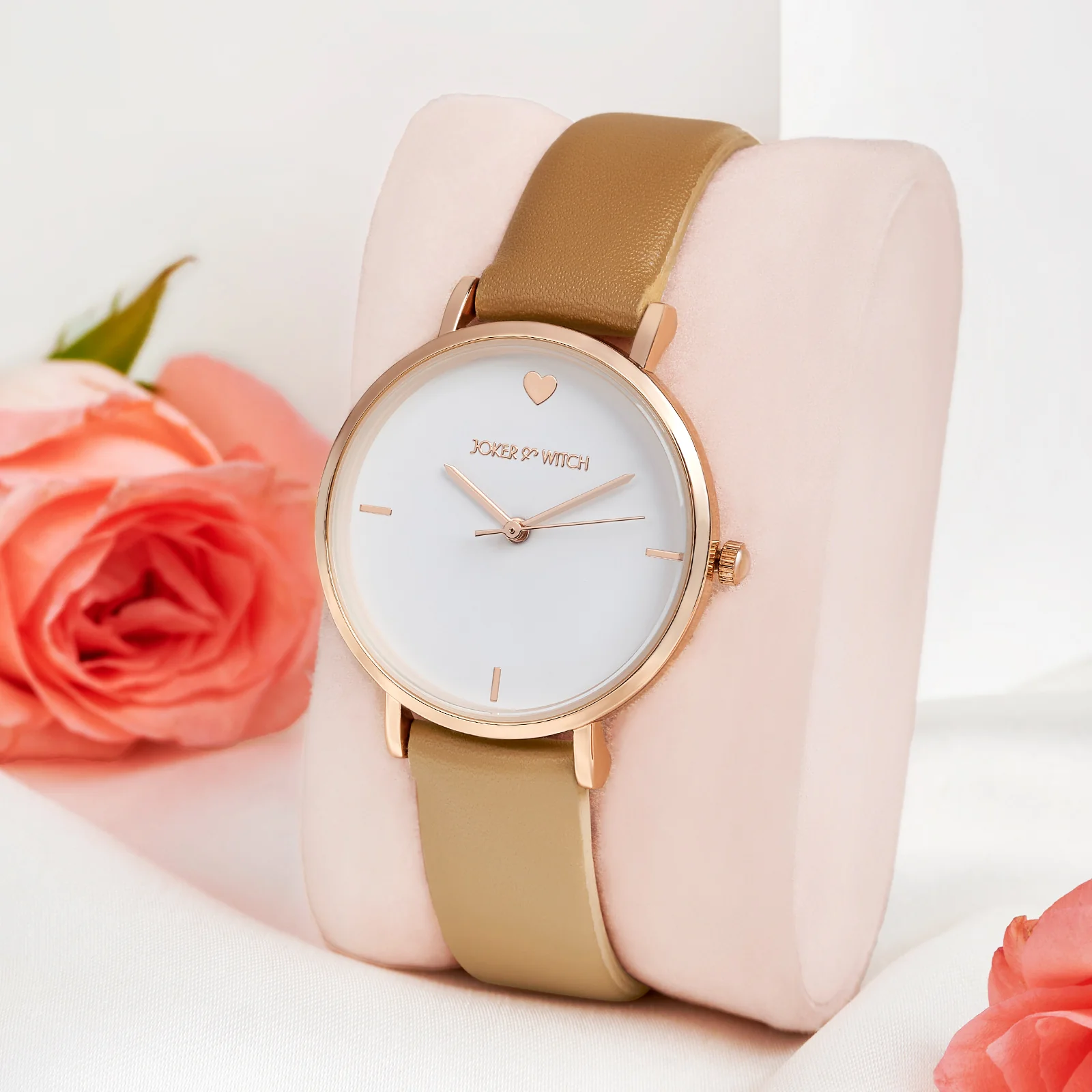 Aurora White Medium Dial Tan PU Strap Women's Watch