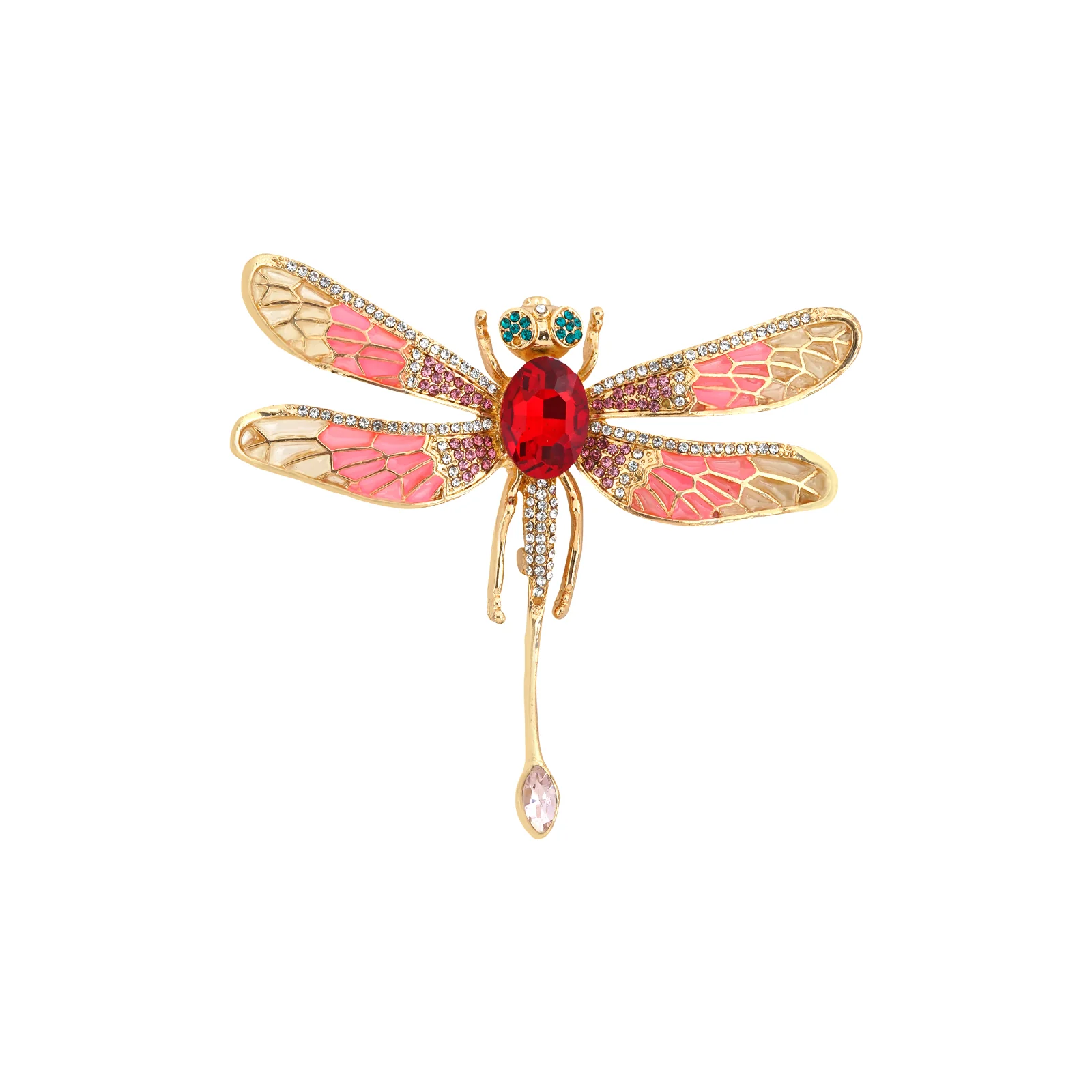 Axl Red Dragonfly Rhinestone Brooch - Image 3