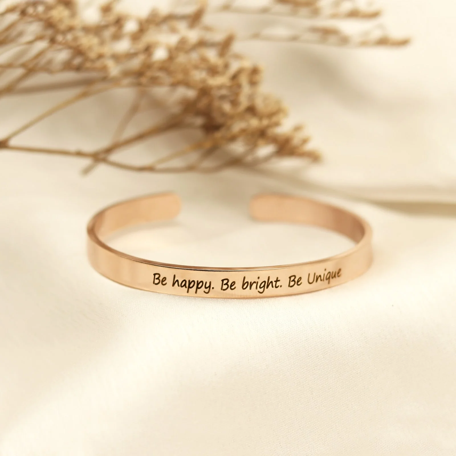 Be Happy, Be Bright, Be Unique Rose Gold Mantra Band