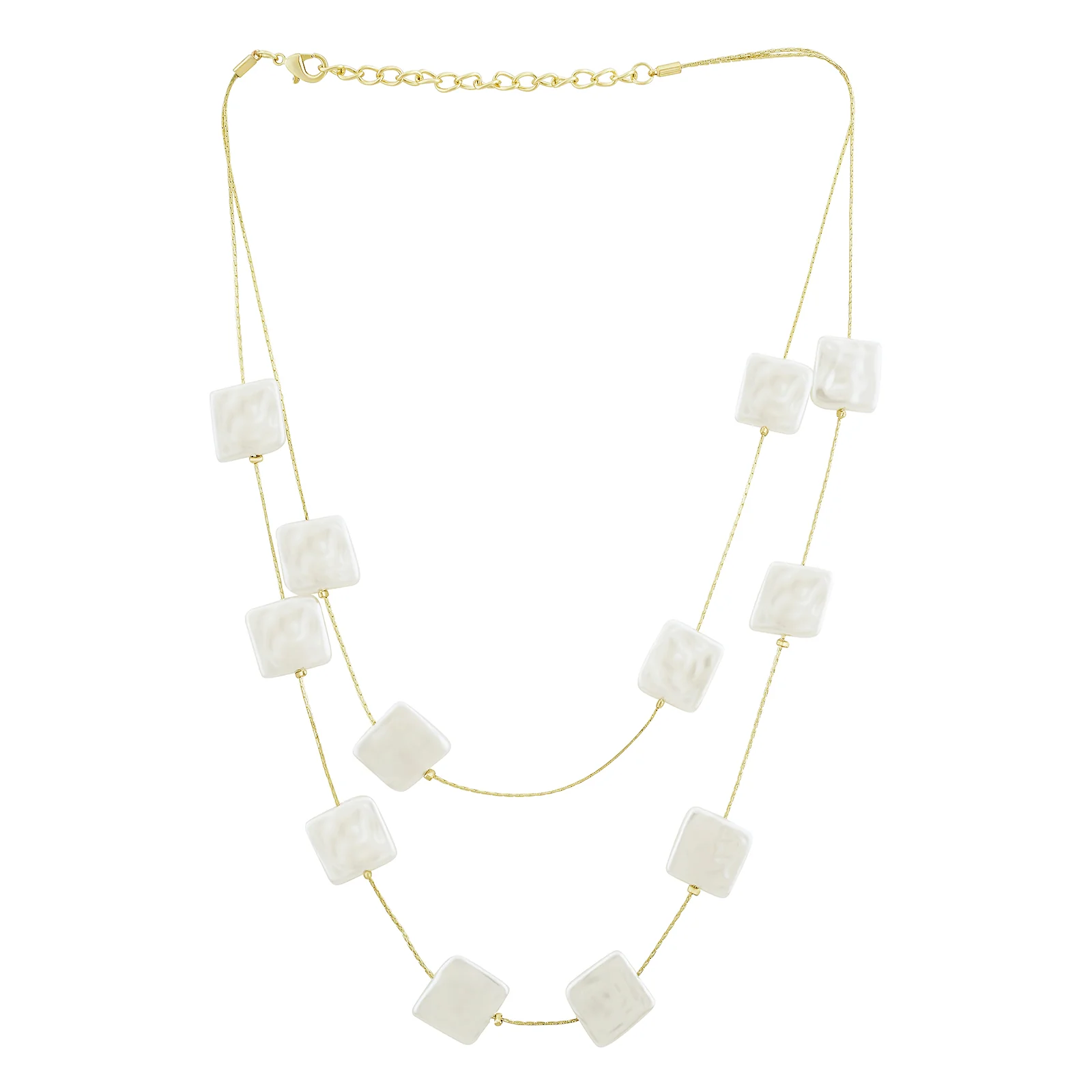 Beady Layered Square Pearl Necklace - Image 3