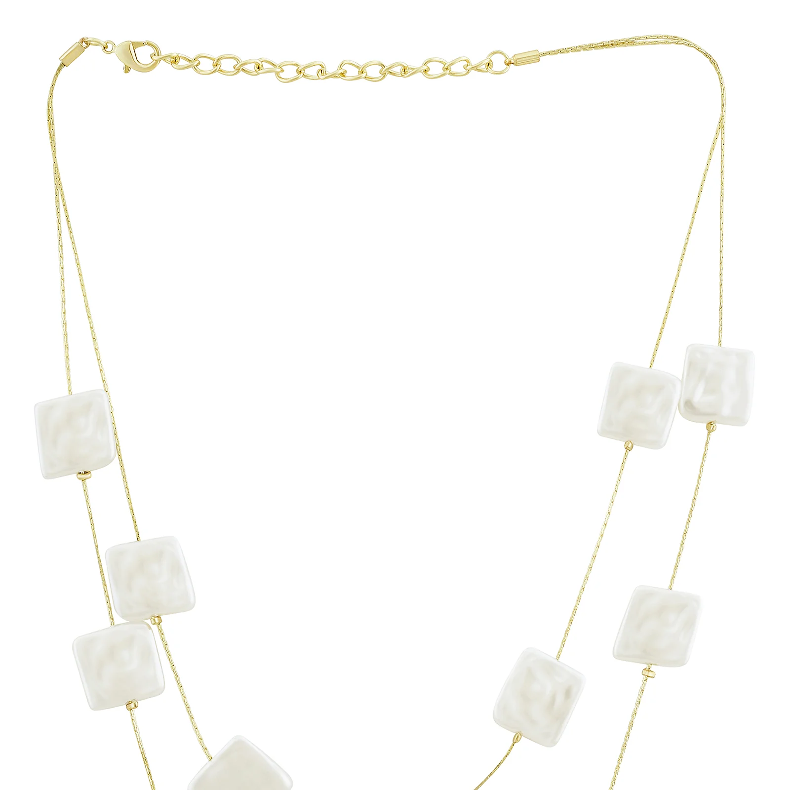 Beady Layered Square Pearl Necklace - Image 4