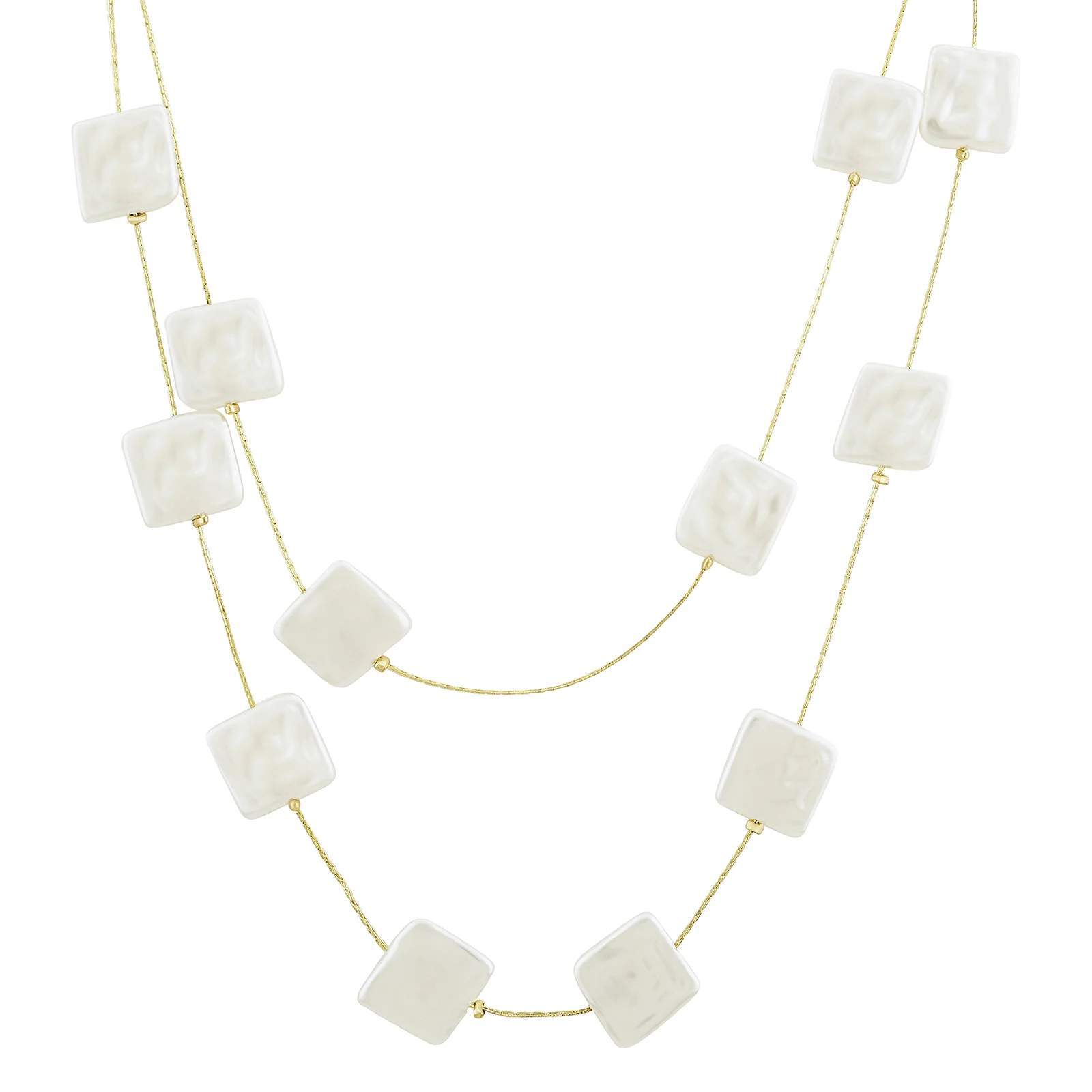 Beady Layered Square Pearl Necklace - Image 5