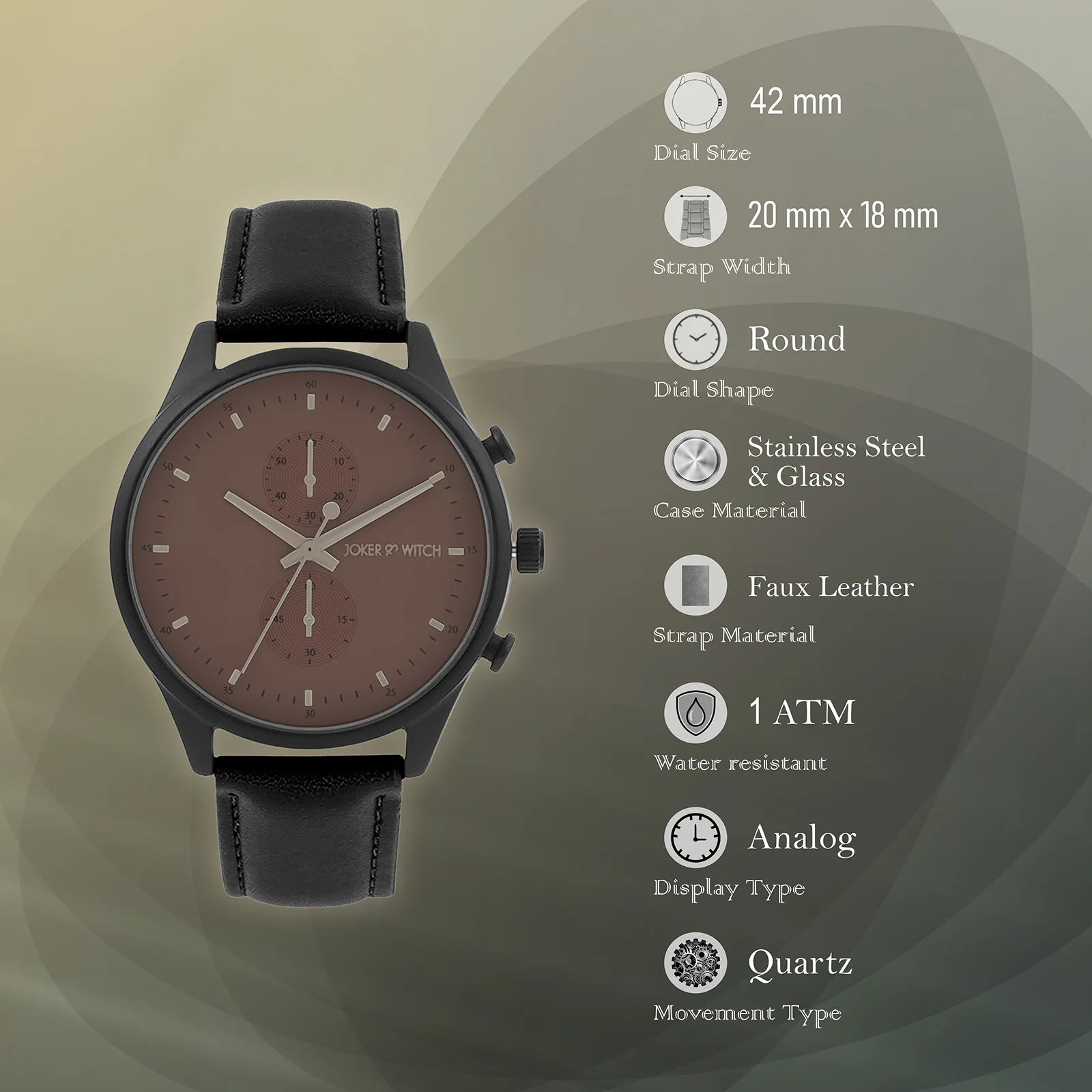 Beetle Brown Large Dial Black PU Strap Men's Watch - Image 7