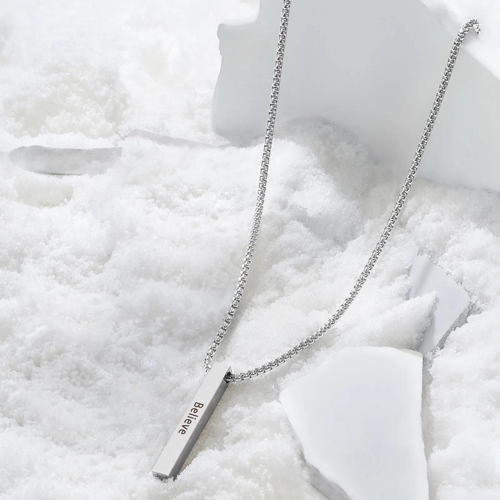 Believe Silver Men's Bar Mantra Necklace - Image 2