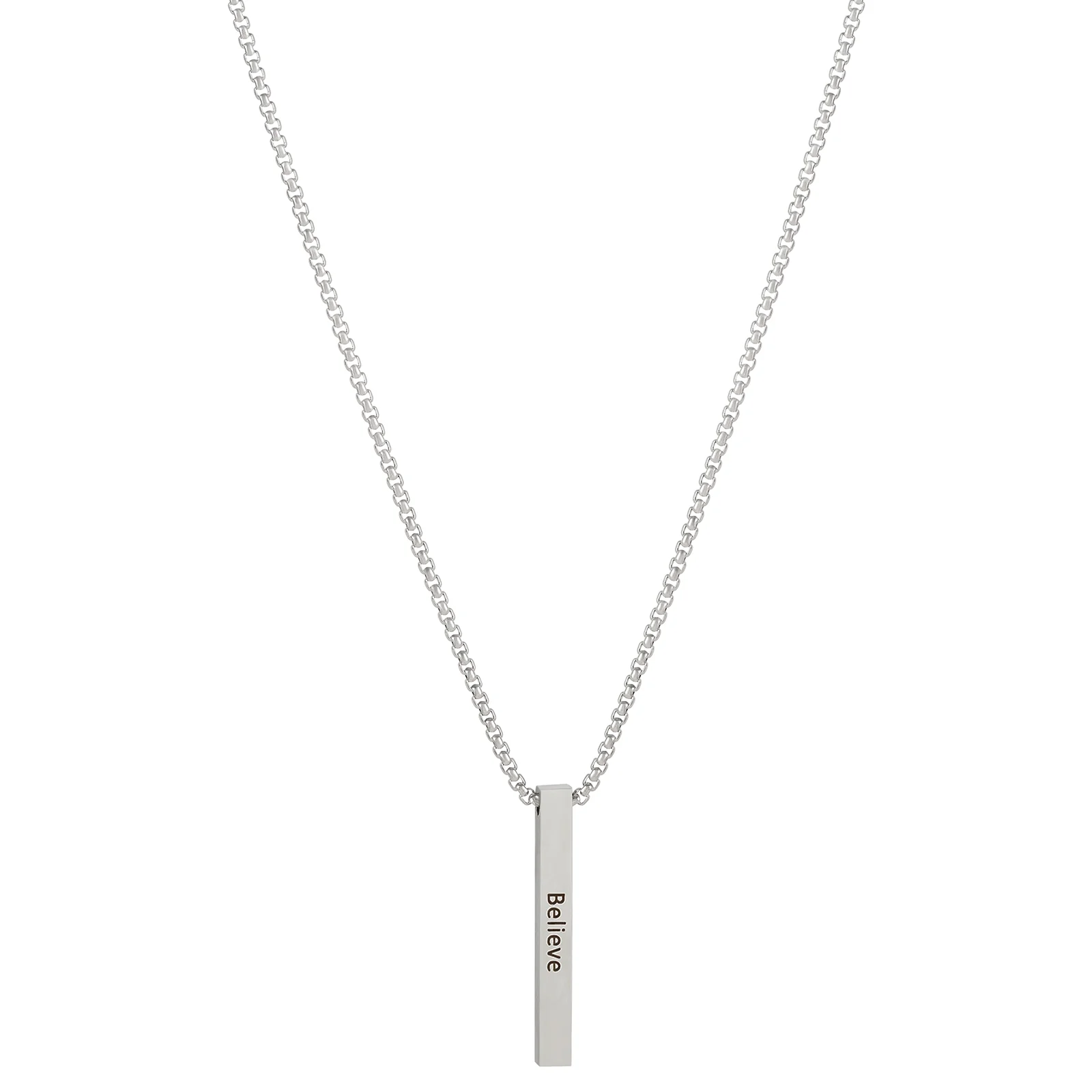 Believe Silver Men's Bar Mantra Necklace - Image 4