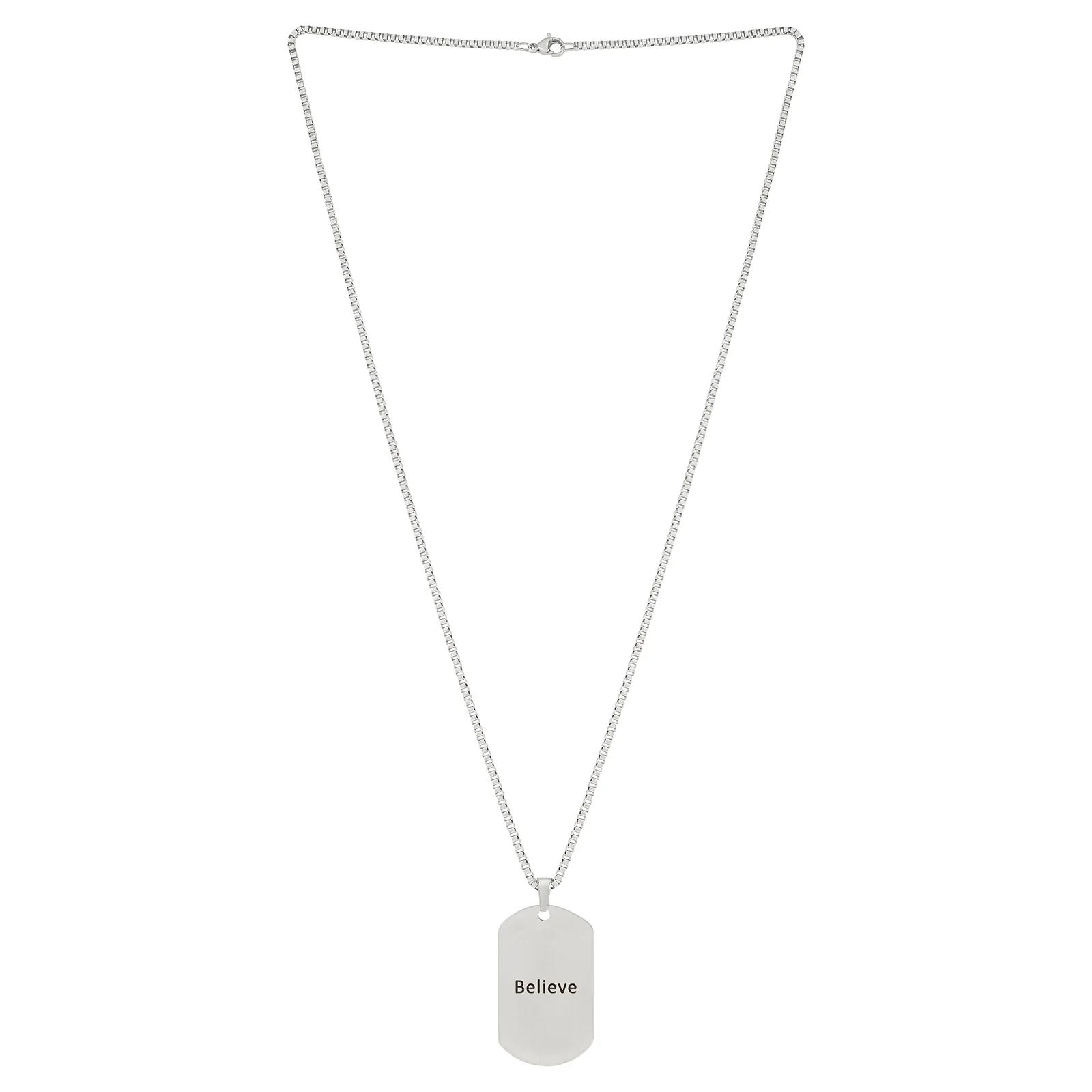 Believe Silver Men's Curve Tag Mantra Necklace - Image 3