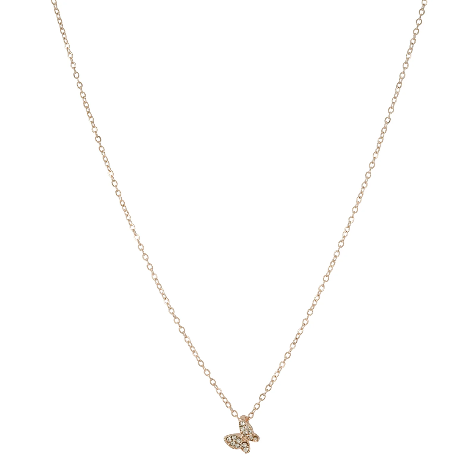 Bewitched Kirata Rosegold Rhinestone Butterfly Pendant Necklace - Image 4