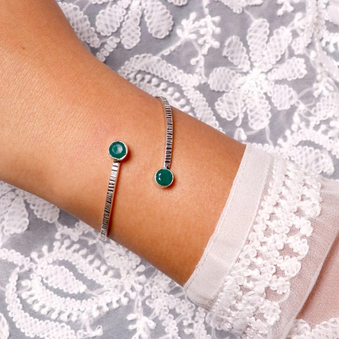 Bhamini Dark Green Silver Oxidized Bracelet