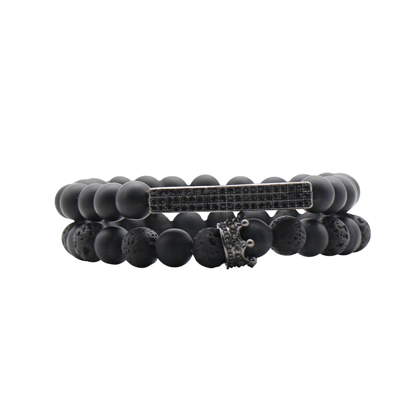 Noah Black Beaded Rhinestone Set of 2 Men's Bracelets - Image 2