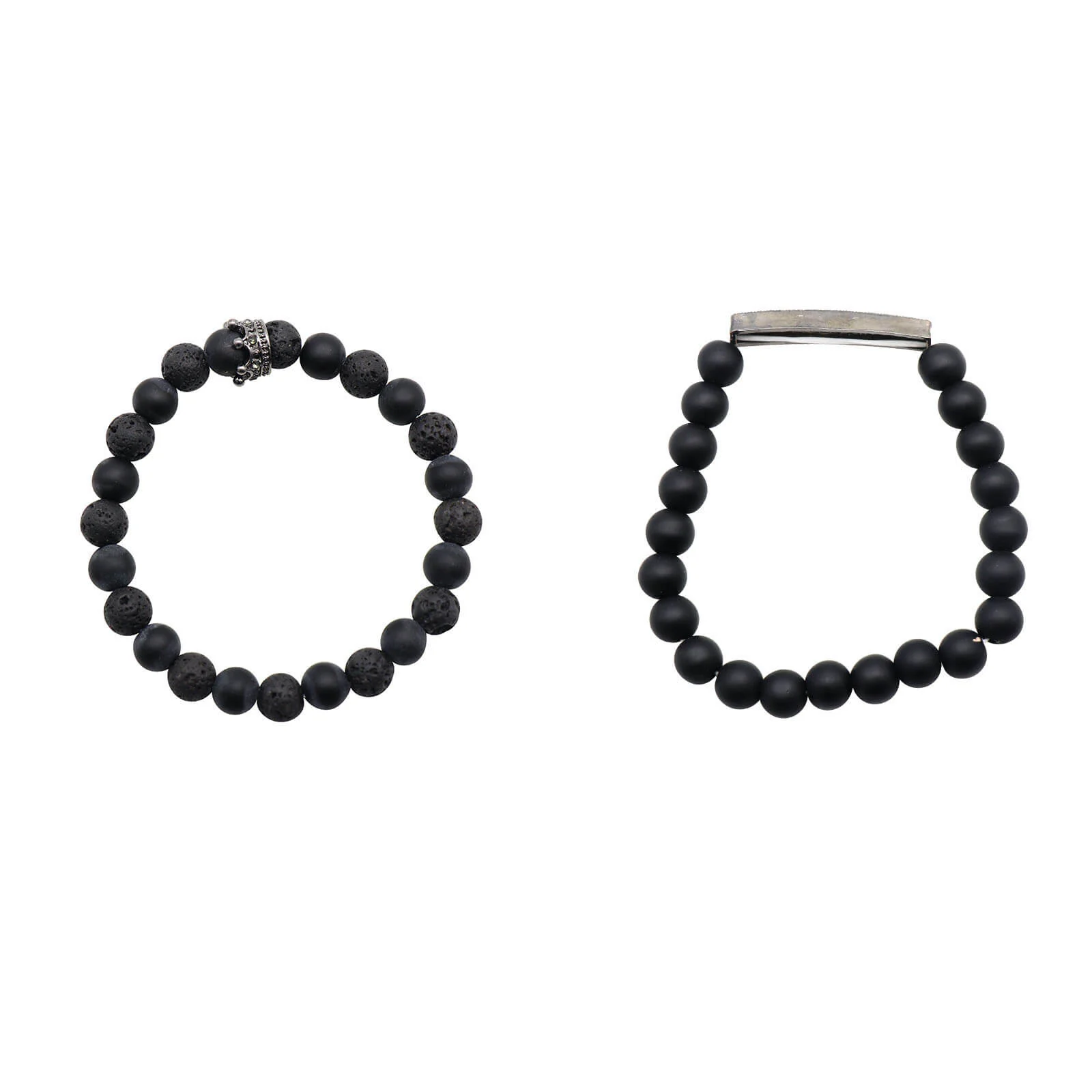 Noah Black Beaded Rhinestone Set of 2 Men's Bracelets - Image 4