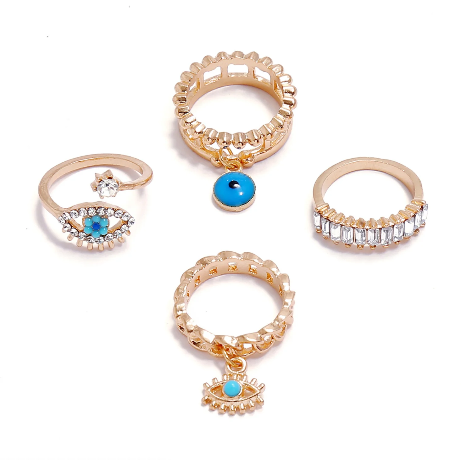 Blue Eye Gold Set of 4 Rings - Image 4