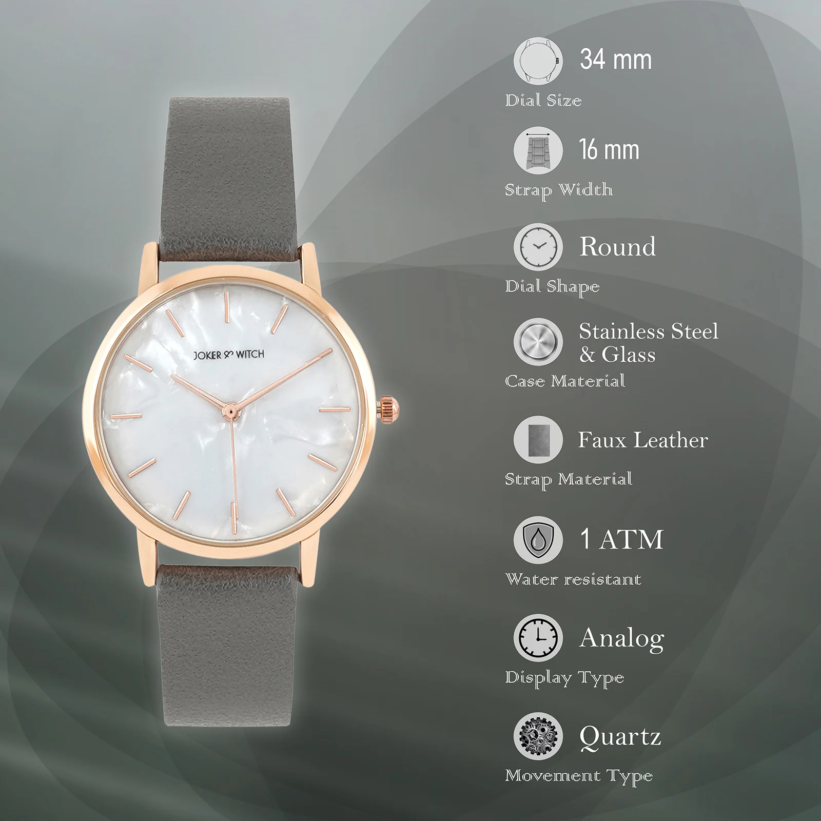 Boston White MOP Medium Dial Grey PU Strap Women's Watch - Image 7
