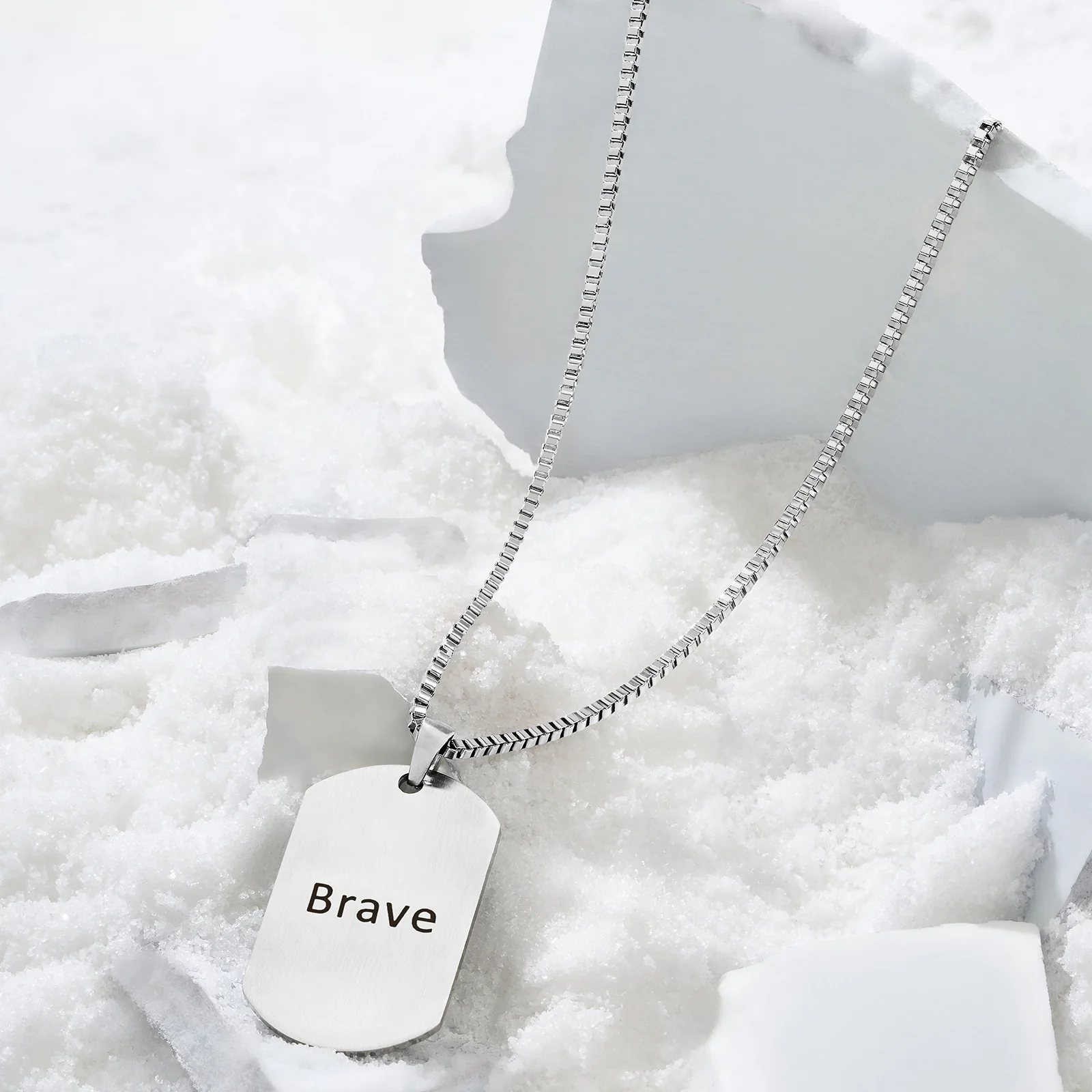 Brave Silver Men's Curve Tag Mantra Necklace - Image 2