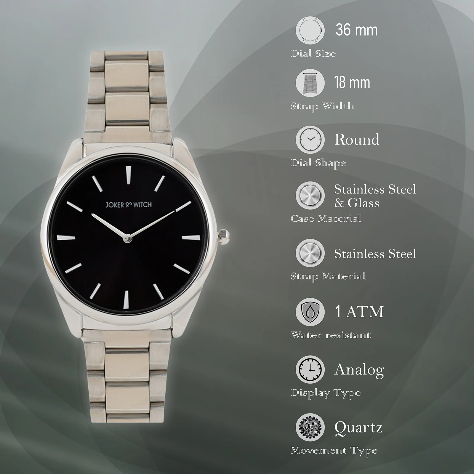 Brooklyn Black Medium Dial Silver Linked Chain Strap Women's Watch - Image 7