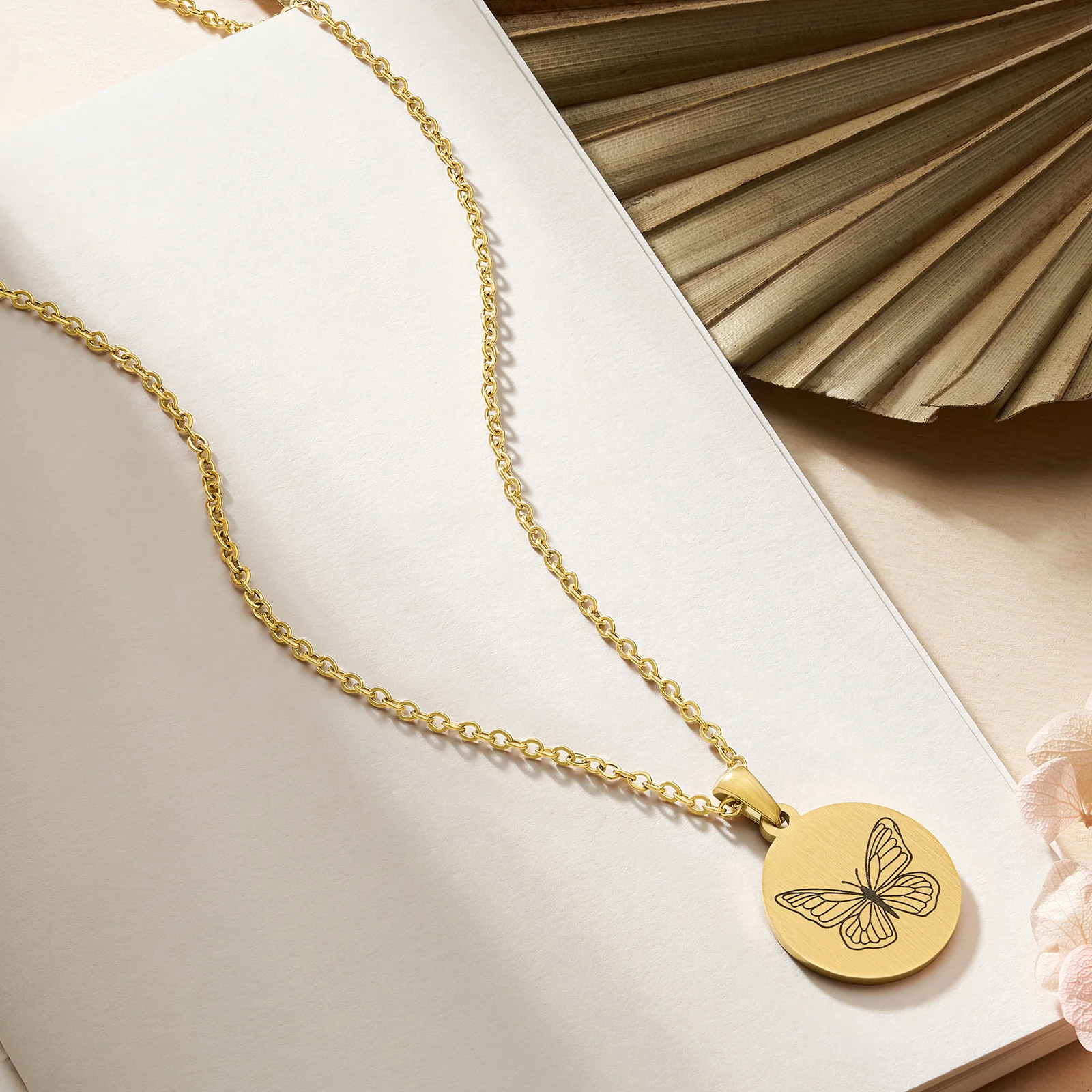Butterfly Gold Women's Round Mantra Necklace - Image 2