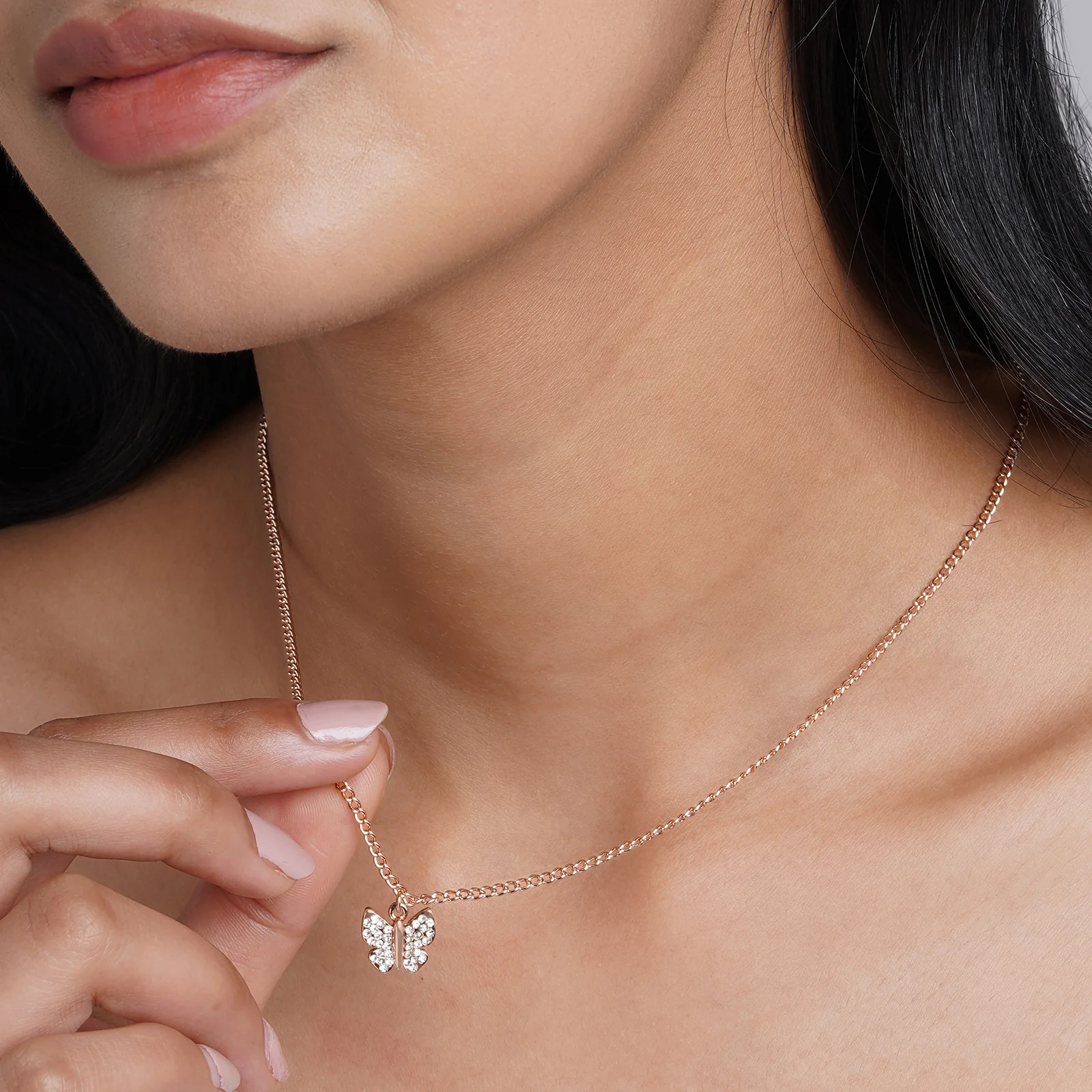 Butterfly Rhinestone Rosegold Necklace Charm
