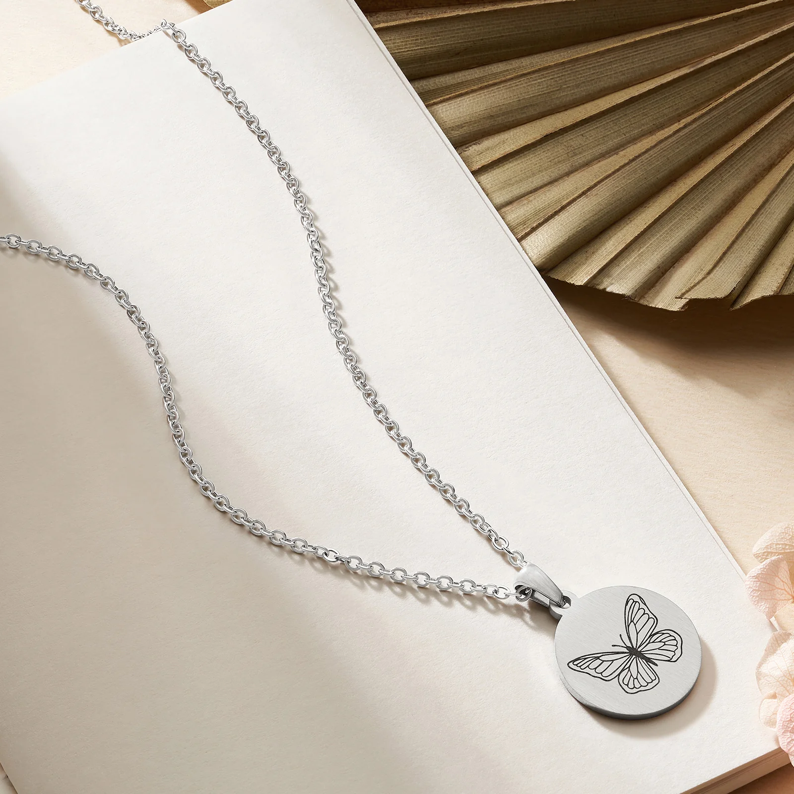 Butterfly Silver Women's Round Mantra Necklace