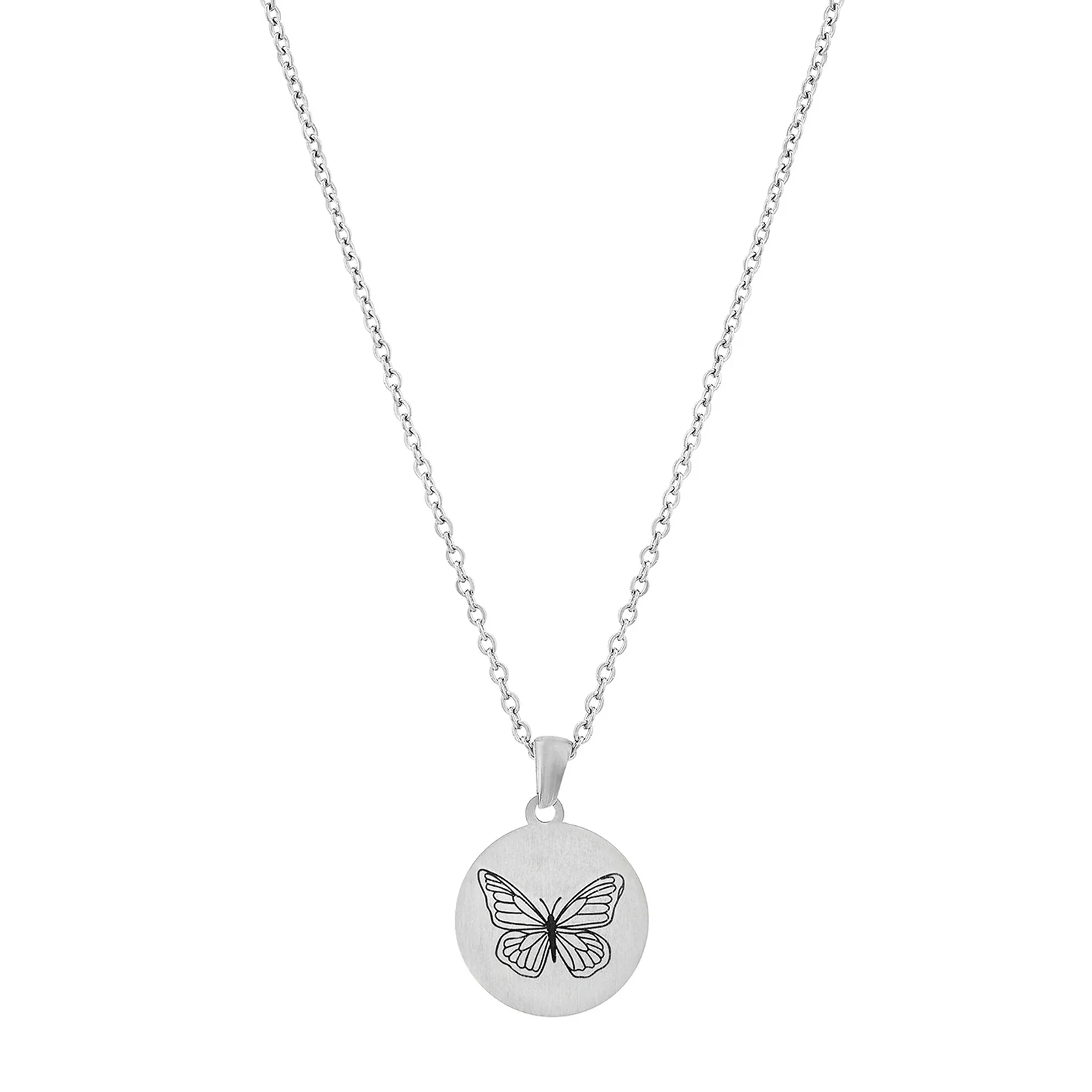 Butterfly Silver Women's Round Mantra Necklace - Image 5