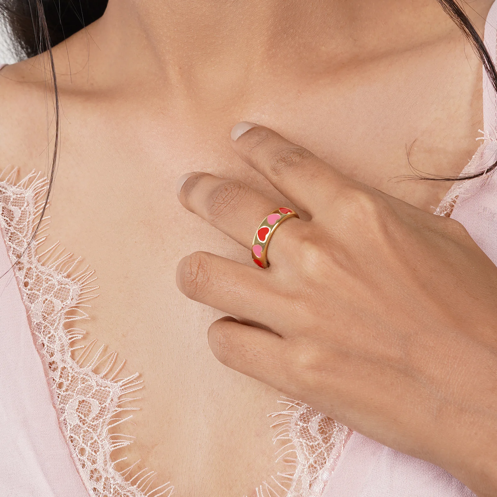 Cara Pink And Red Multicolour Ring