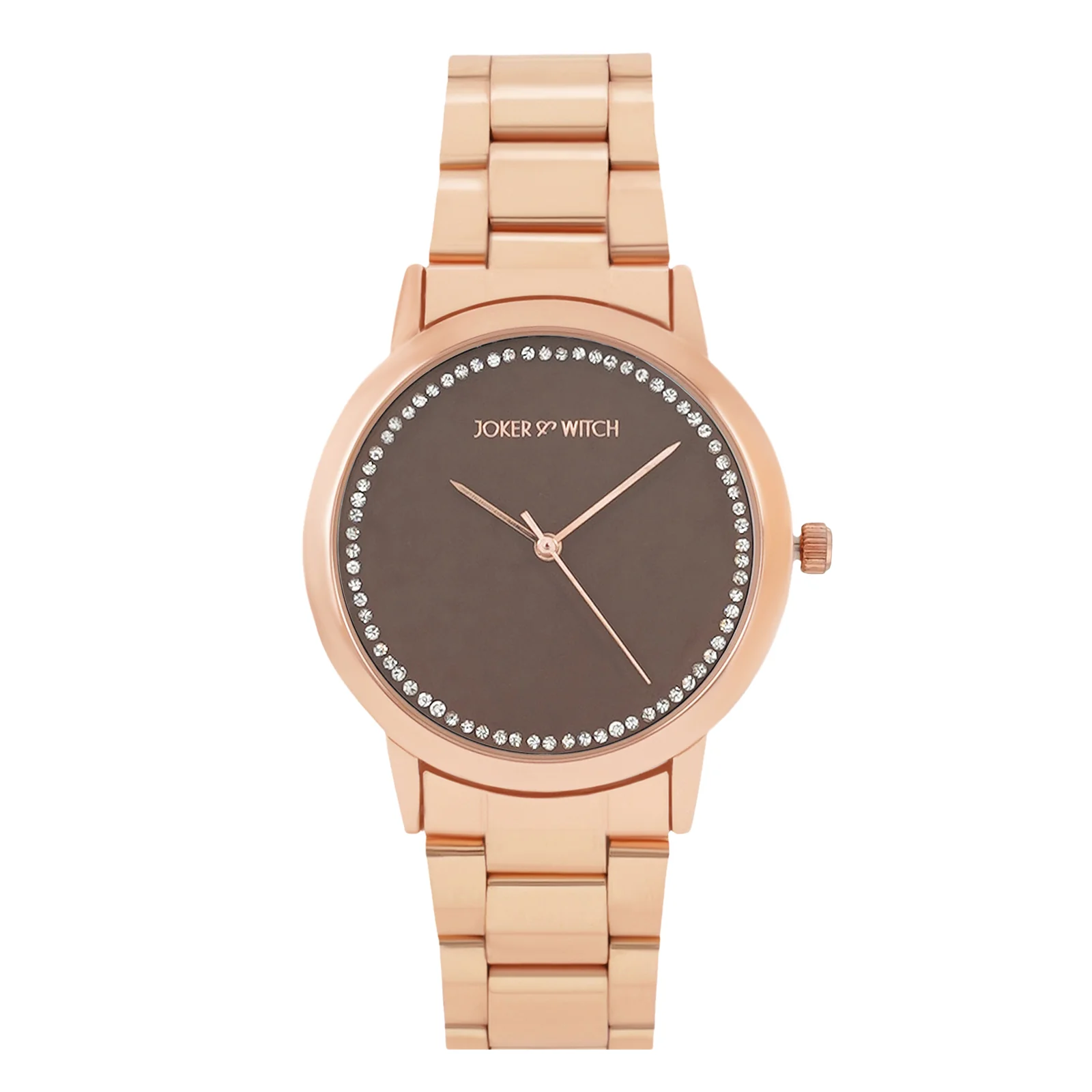 Castor Brown Large Rhinestone Dial Rose Gold Linked Chain Strap Women's Watch - Image 3
