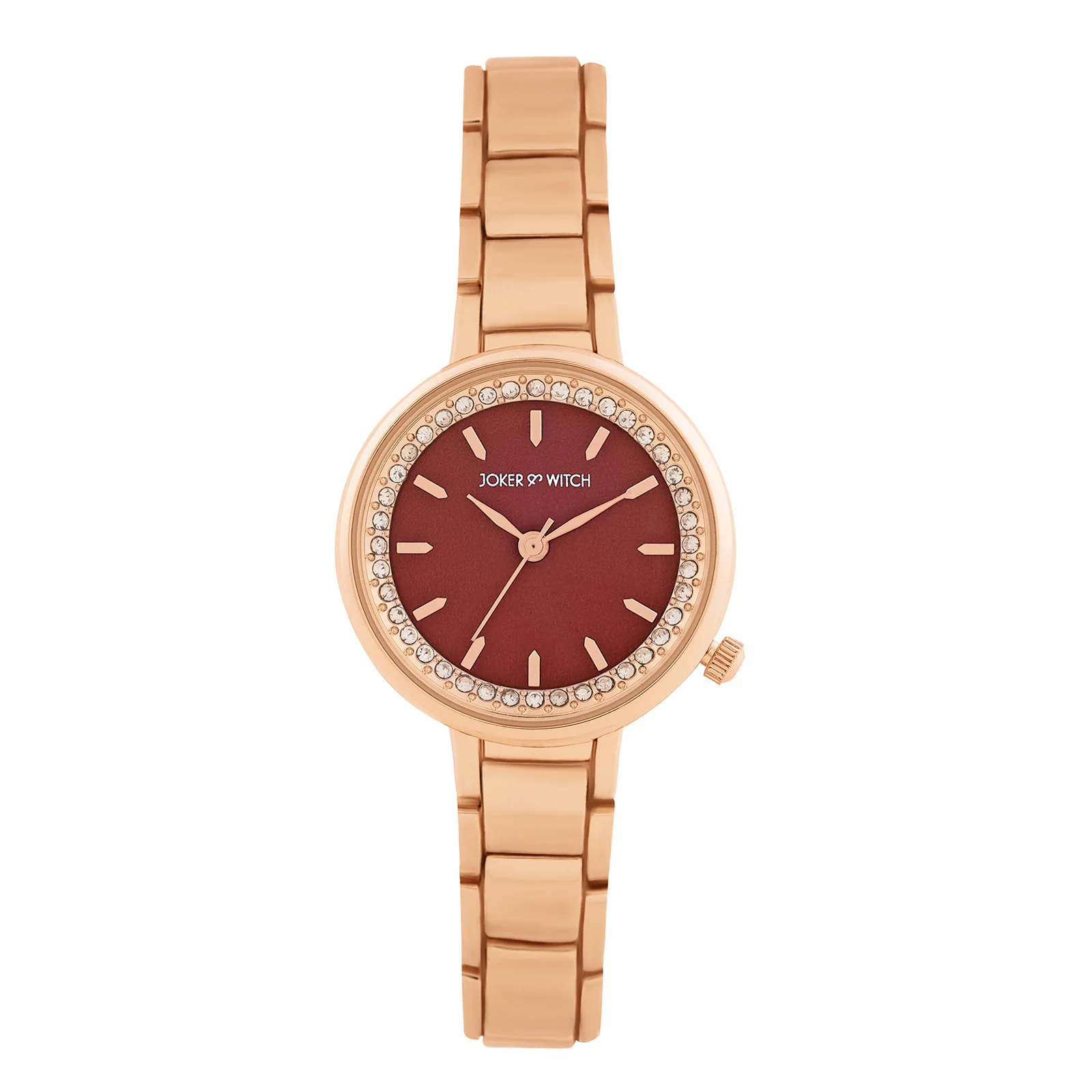 Chantal Maroon Small Rhinestone Dial Rose Gold Linked Chain Strap Women's Watch - Image 3