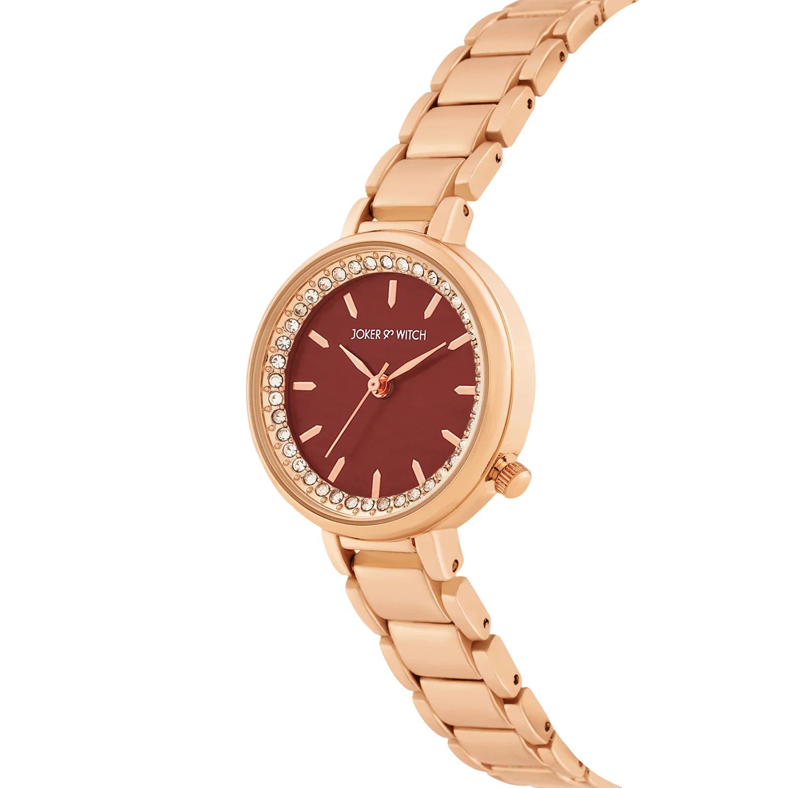 Chantal Maroon Small Rhinestone Dial Rose Gold Linked Chain Strap Women's Watch - Image 4