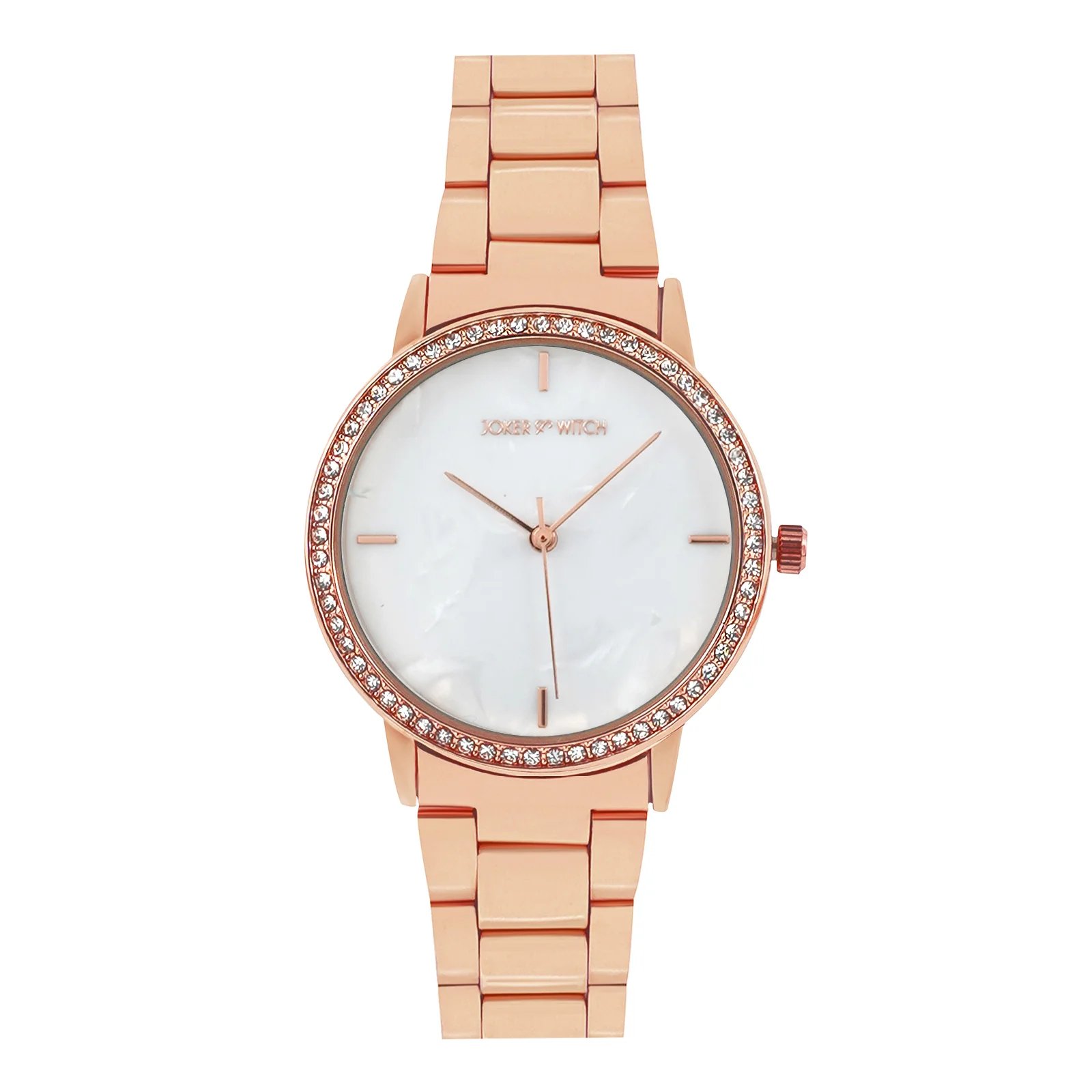 Comet White MOP Medium Rhinestone Dial Rose Gold Linked Chain Strap Women's Watch