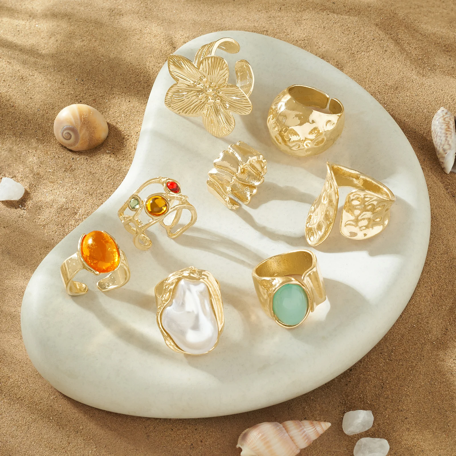 Coralina Candy Gold Set of 8 Rings - Image 2