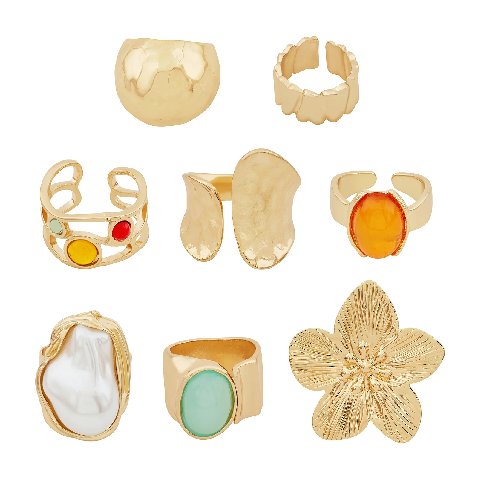 Coralina Candy Gold Set of 8 Rings - Image 3