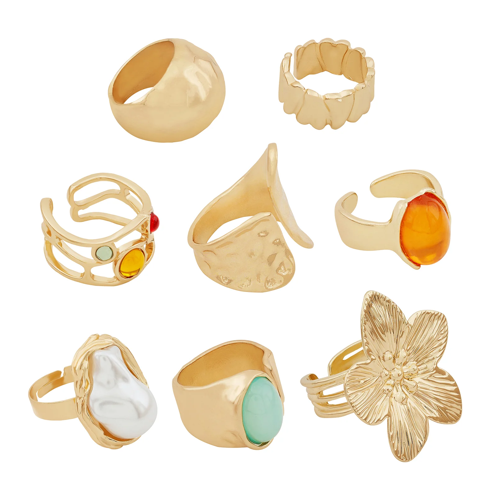 Coralina Candy Gold Set of 8 Rings - Image 4