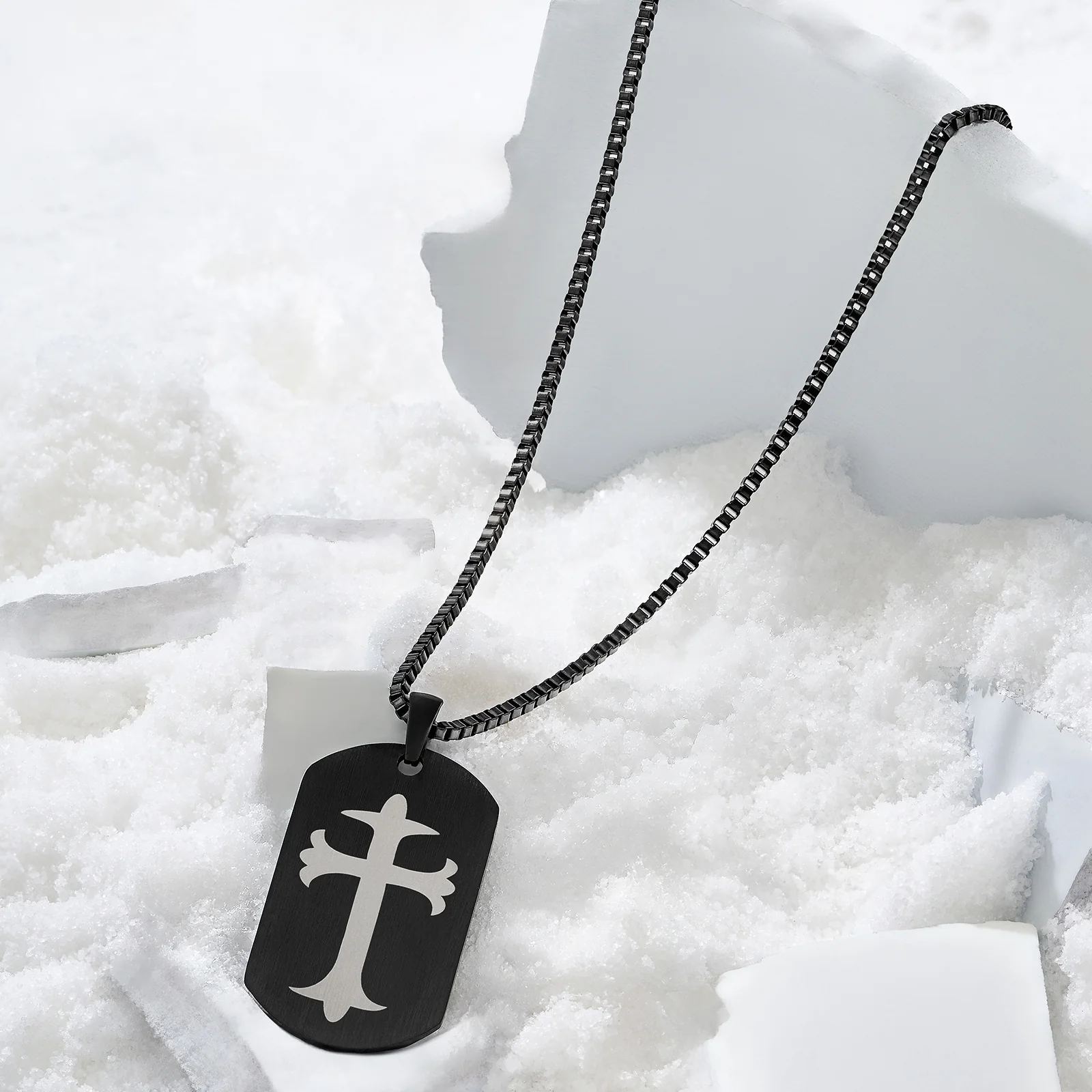 Cross Black Men's Curve Tag Mantra Necklace