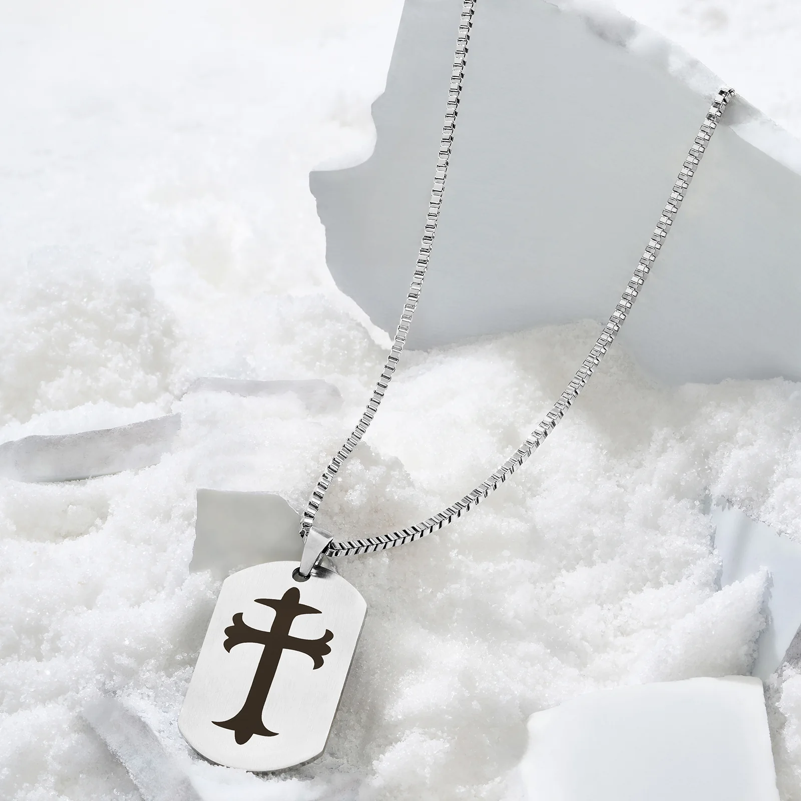 Cross Silver Men's Curve Tag Mantra Necklace - Image 2