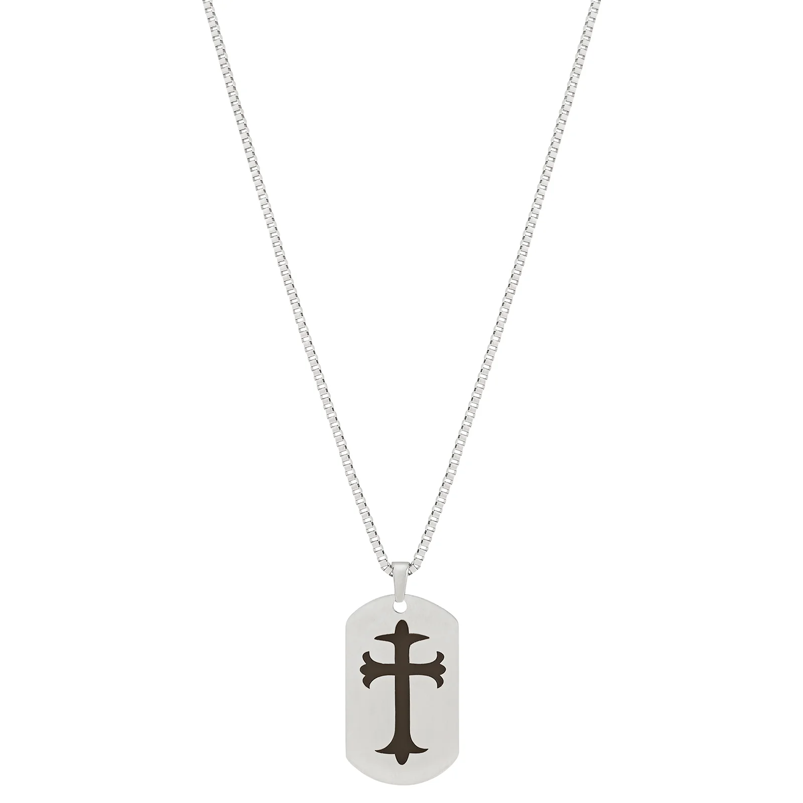 Cross Silver Men's Curve Tag Mantra Necklace - Image 3